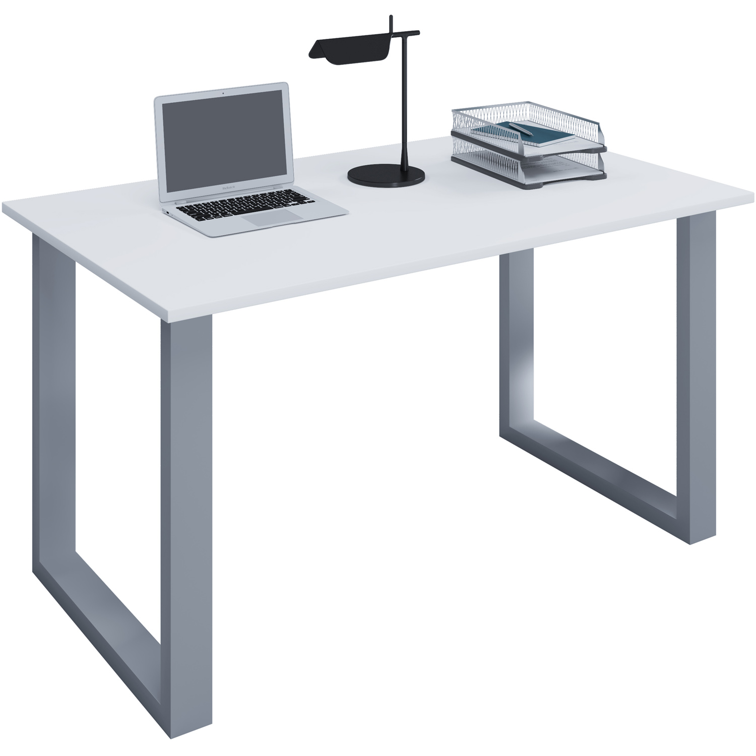 Lona  -feet Skrivebord Hvid Træ Og Sølvgrå Metal  140x80
