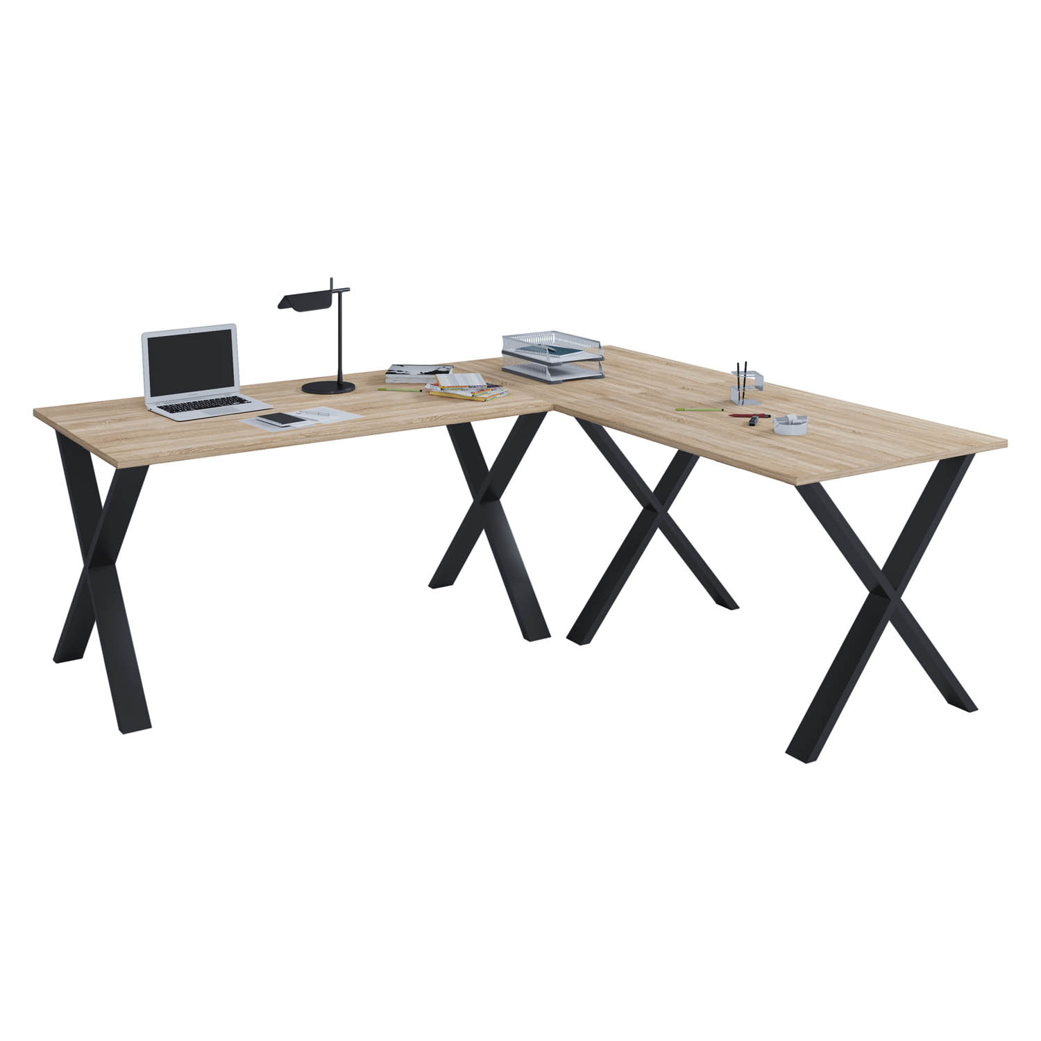 Lona  -feet Hjørneskrivebord Natur Træ Og Sort Metal  220x160x80