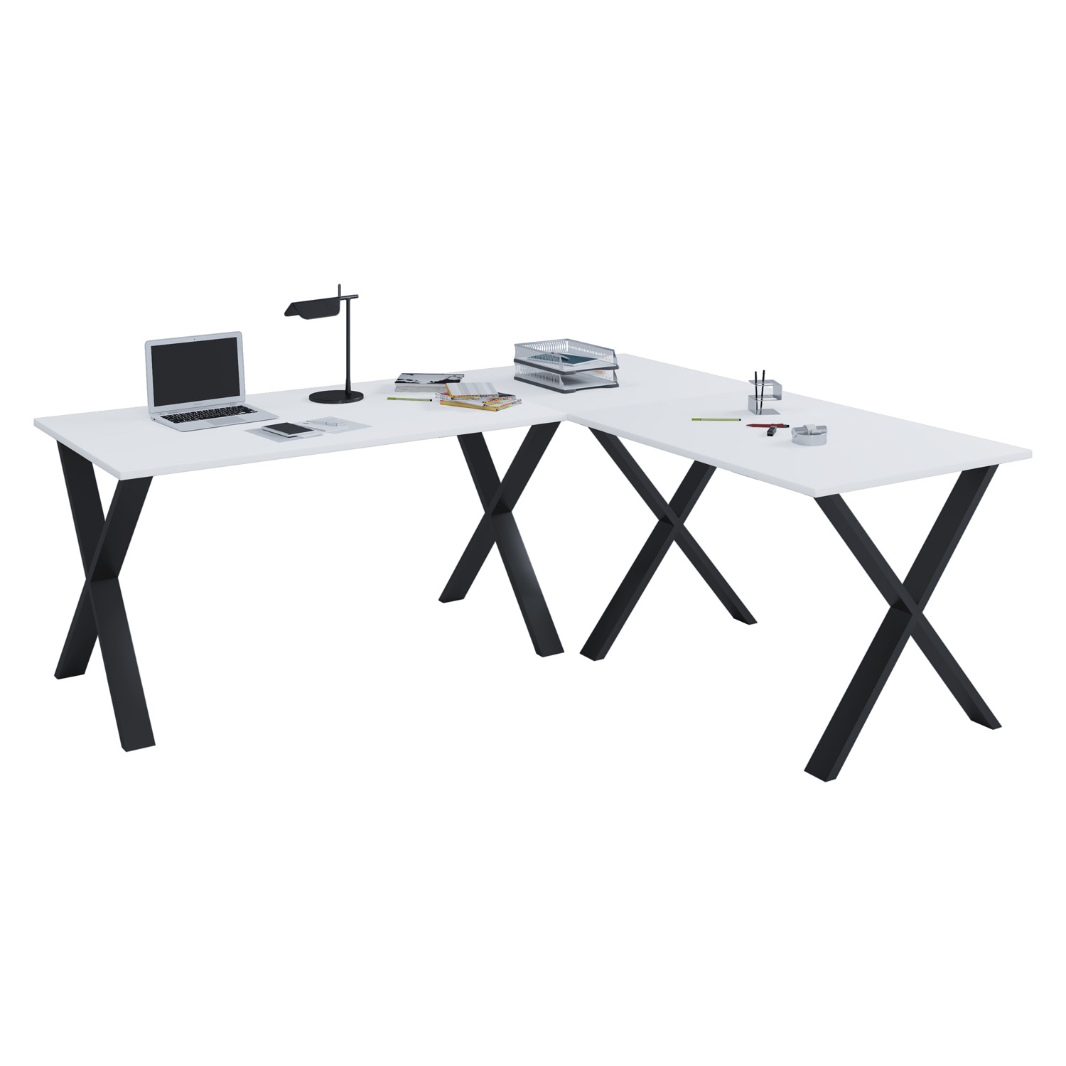Lona  -feet Skrivebord Hvid Træ Og Sort Metal  190x130x50