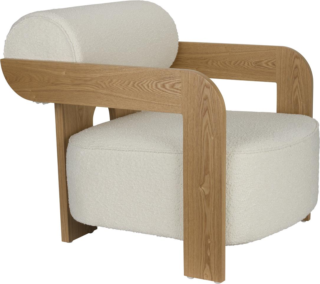 Loungestol Lænestol Zuiver Oolong Bouclé Polyester Lysgrå Med Asketræsfod H76   B72     L90 Cm