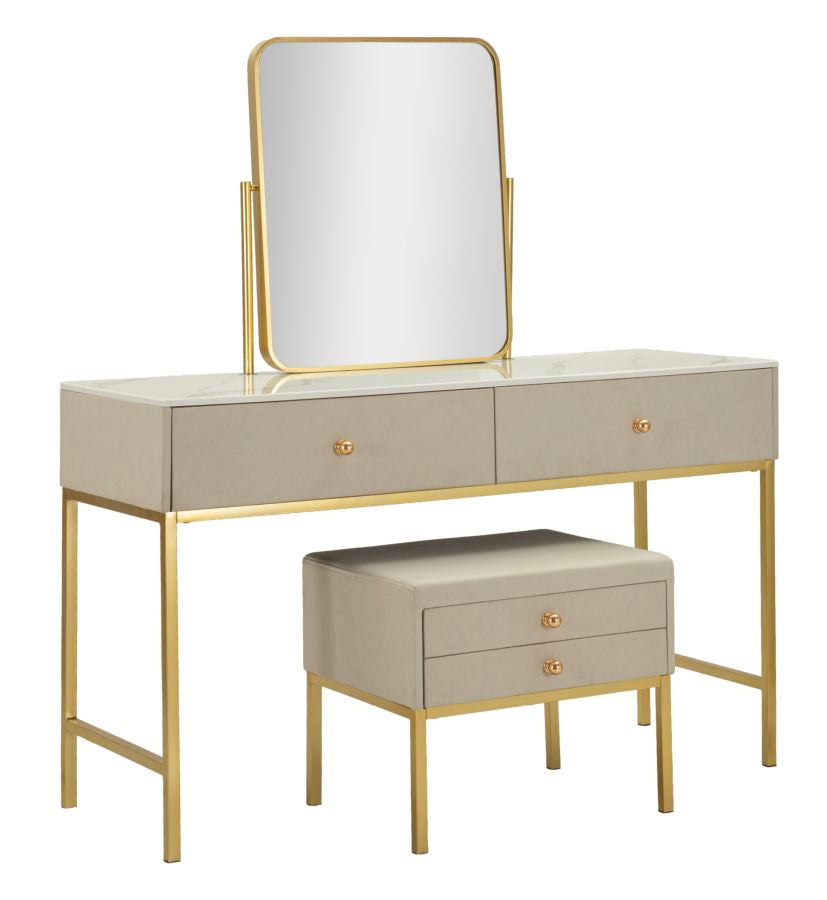 Luxury Sminkebord Med Spejl Og Skammel Cm 120x45x75-50x4x60-50x40x45