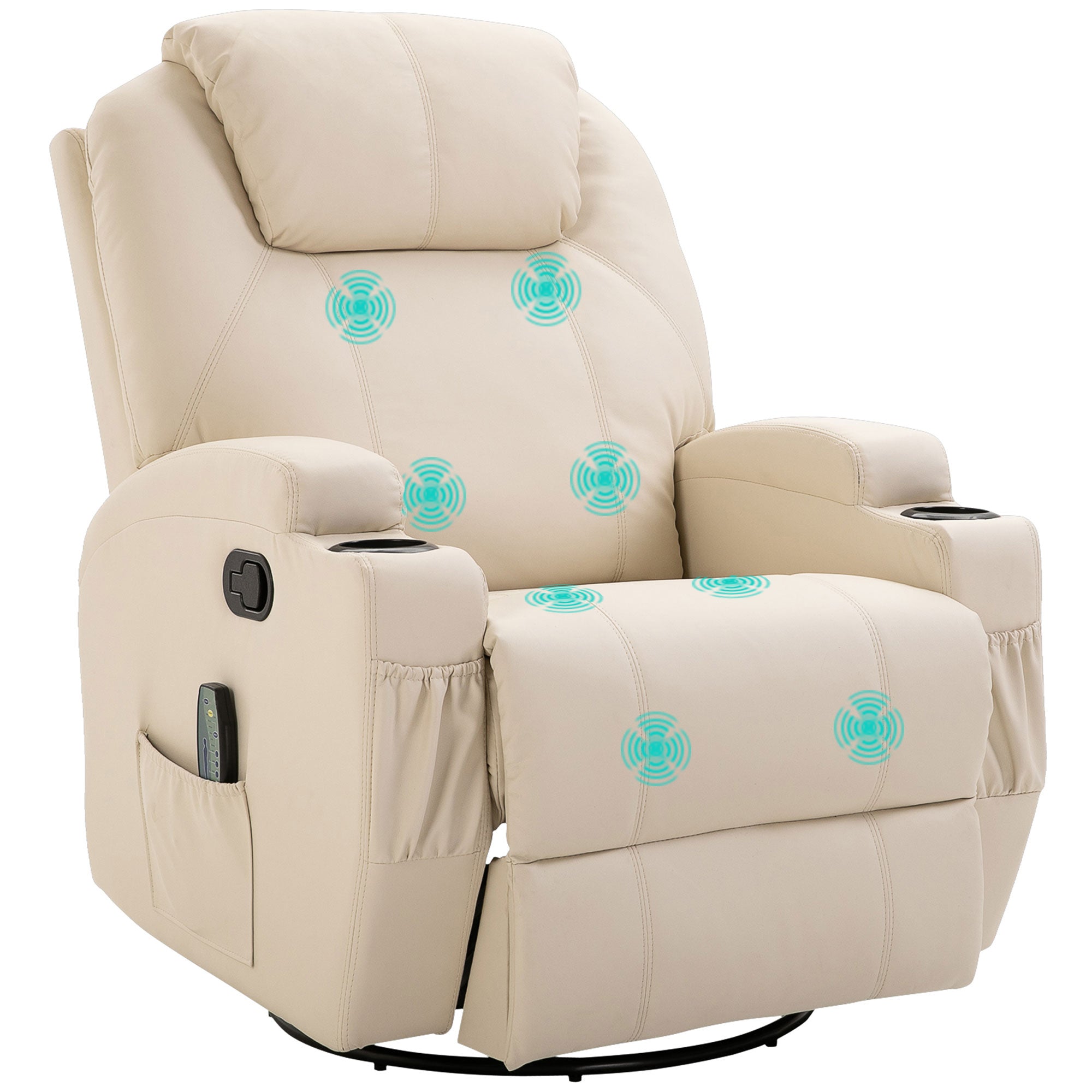 Massagestol Elektrisk Afslappende Stool Tv-stol Massagefunktion   Massagetilstande Lænefunktion Kunstlæder Træ Metal Skum Cremehvid 84   92   109 Cm