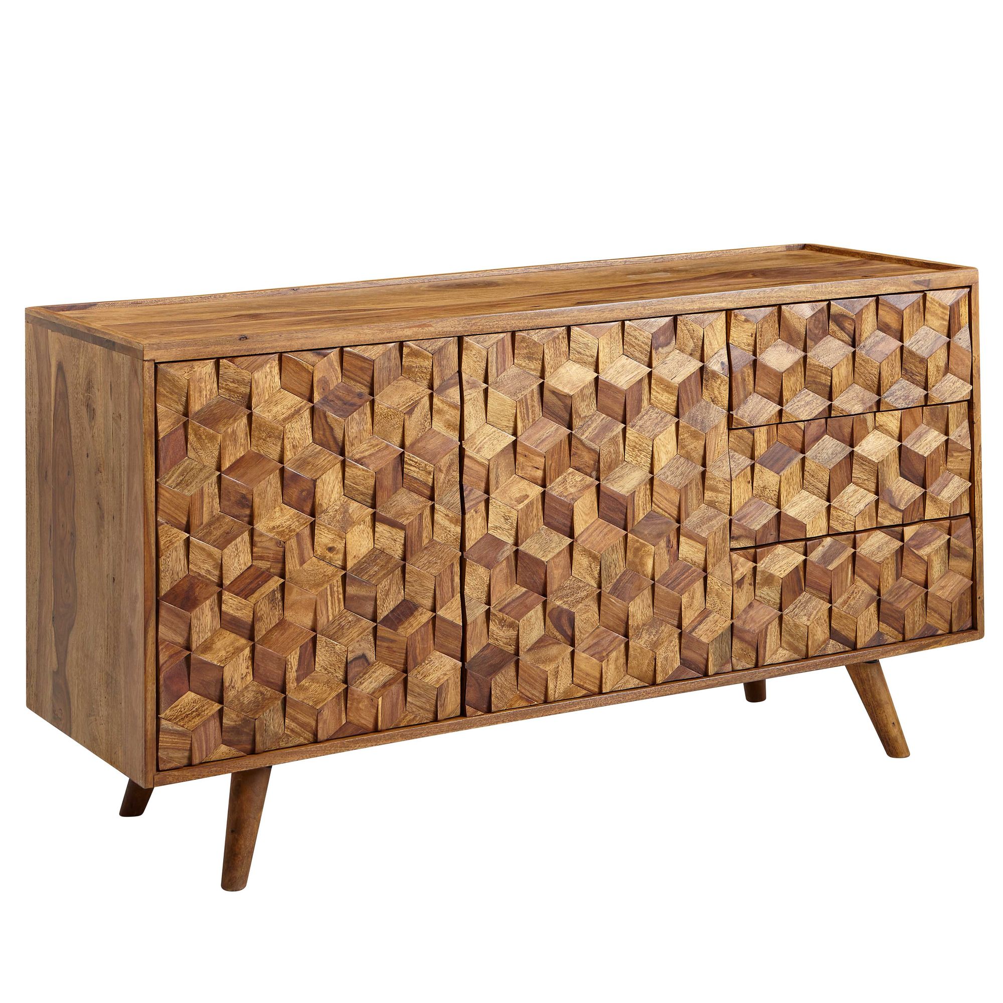 Massivt Sheeshamtræsskænk  138x76x45 Cm  Med Døre Og Skuffer