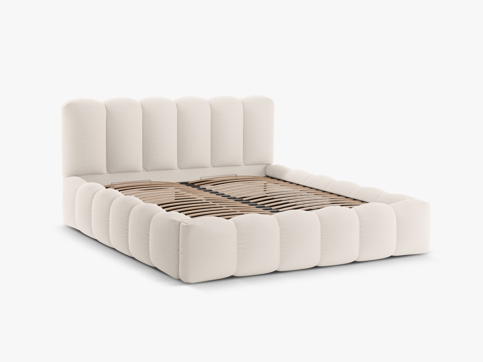 Micadoni  Lupin Sengeramme     Sengegavl Og Opbevaring Lys Beige Struktur Stof  140x200
