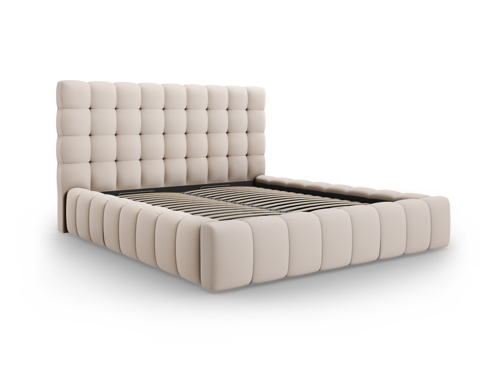 Micadoni Mamaia Sengeramme     Sengegavl Og Opbevaring Beige Struktur Stof  160x200