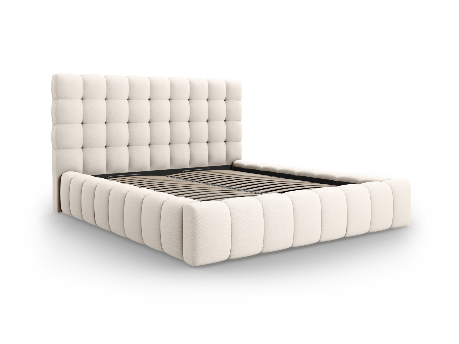 Micadoni Mamaia Sengeramme     Sengegavl Og Opbevaring Lys Beige Struktur Stof  140x200
