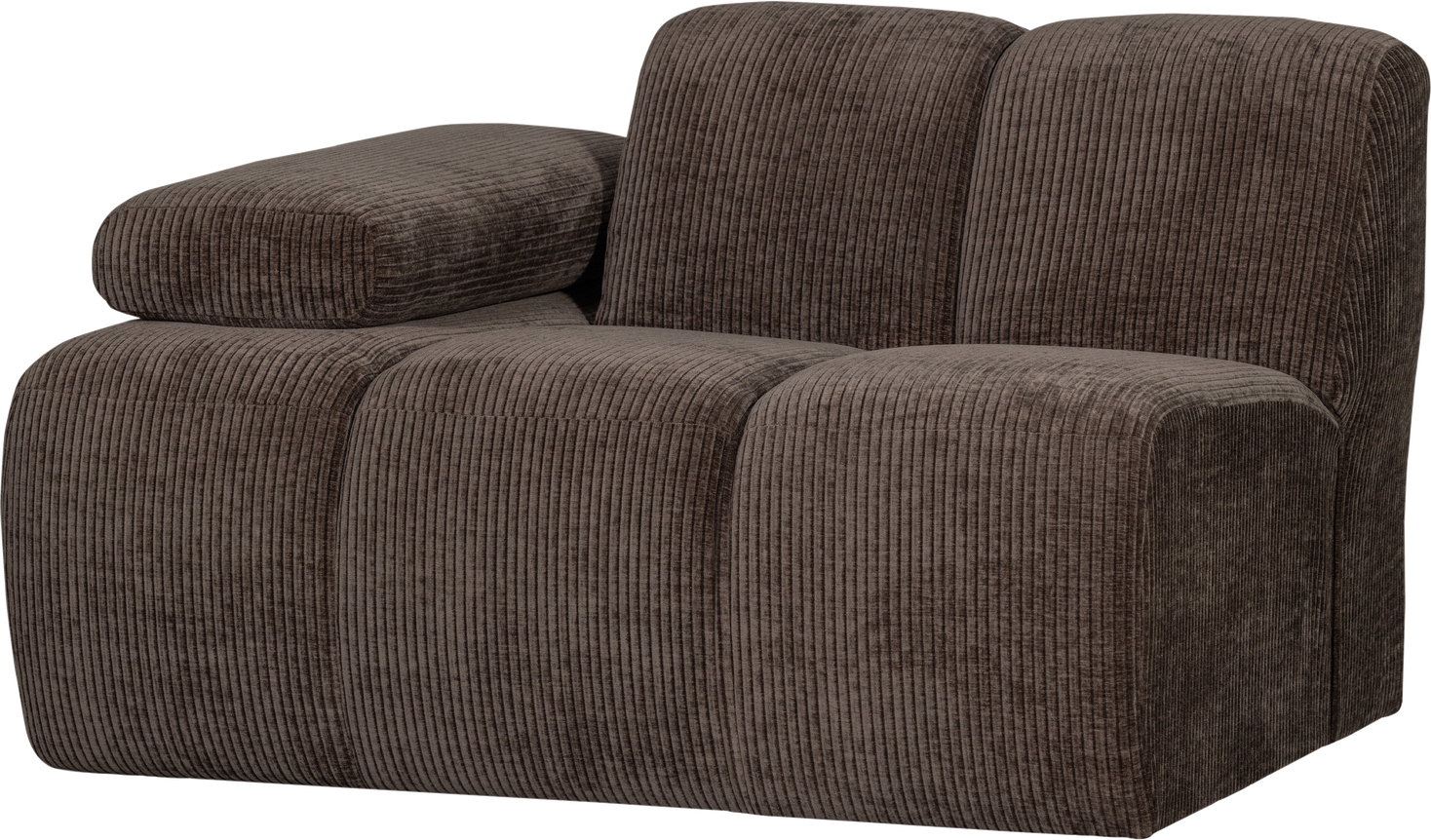 Modulsofa Woood Mojo  -personers Sofamodul  Venstre Armlæn  Brun Ribstof  124 Cm