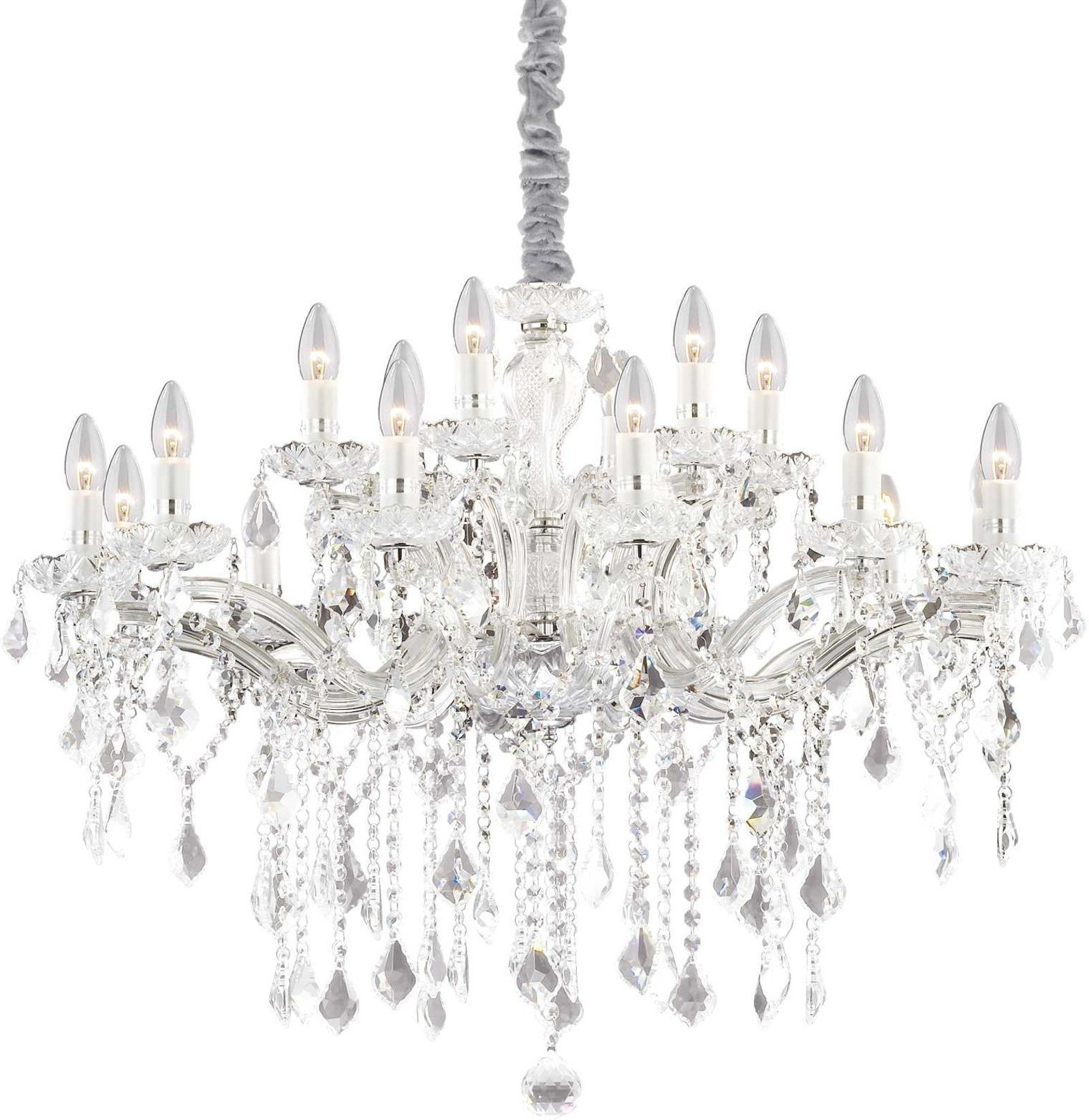 Pendel Lampe Ideal Lux Florian ø86 Cm H95-123 Cm Krystalglas Krom Loftlampe 18   E14 Indendørs