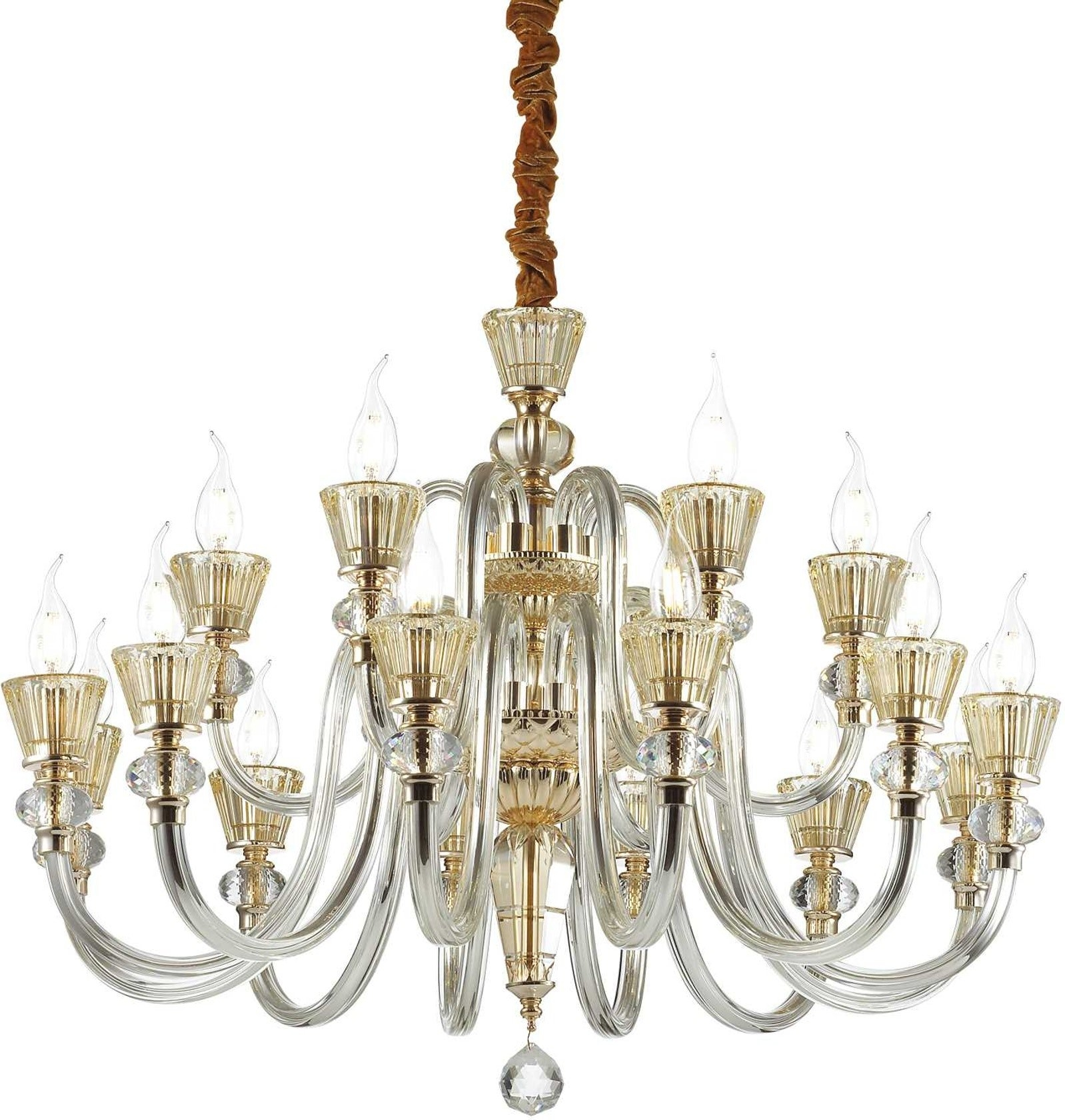 Pendel Lampe Strauss Ideal Lux  Glas   Guld  Rav  ø85 Cm  Justerbar Højde