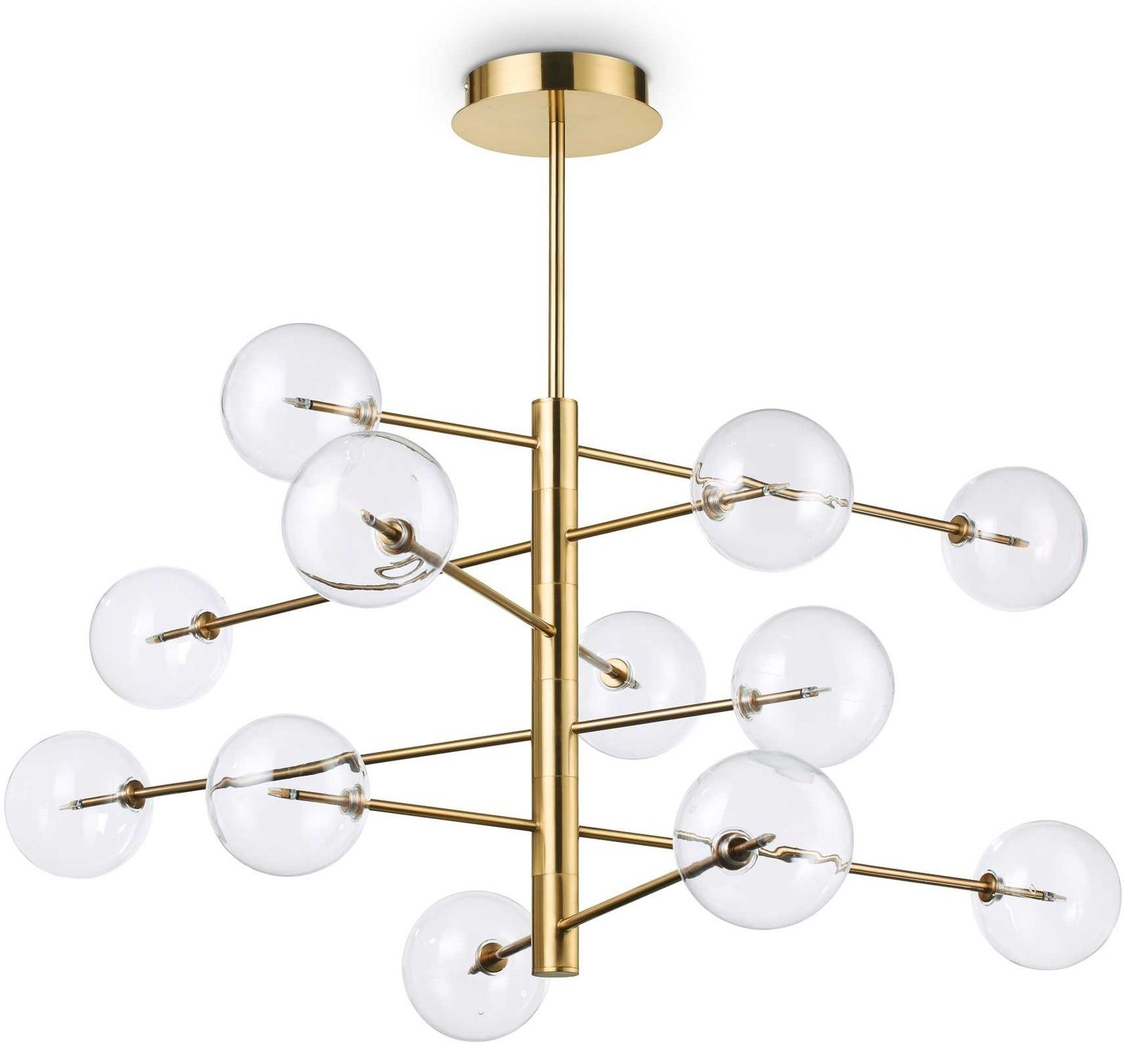 Pendellampe Ideal Lux Equinoxe ø124   H90   Cm Messingfarvet Metal Med Klare Glaskugler