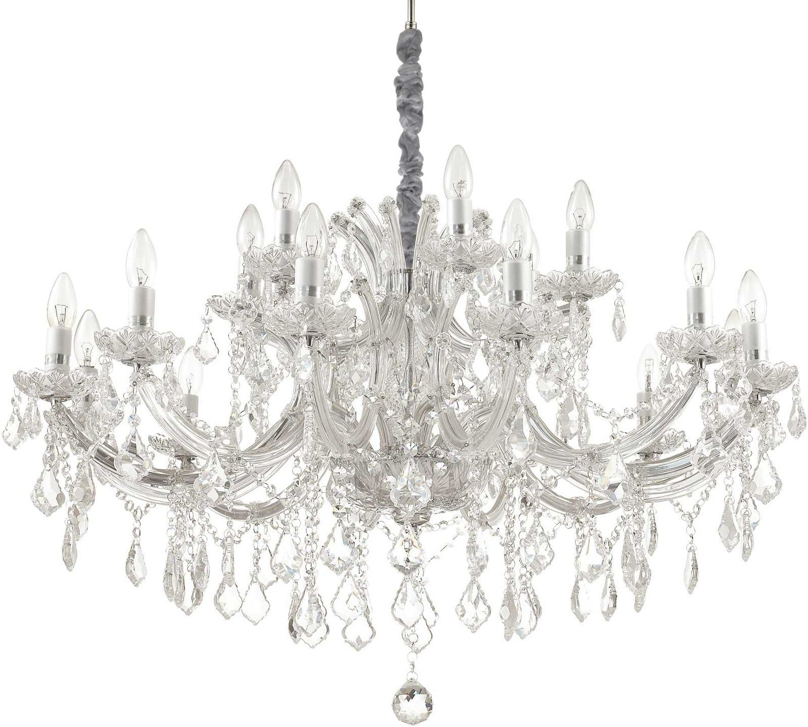 Pendellampe Ideal Lux Napoleon ø960 Mm Justérbar Højde 830 1700 Mm Krom Glas Krystaller