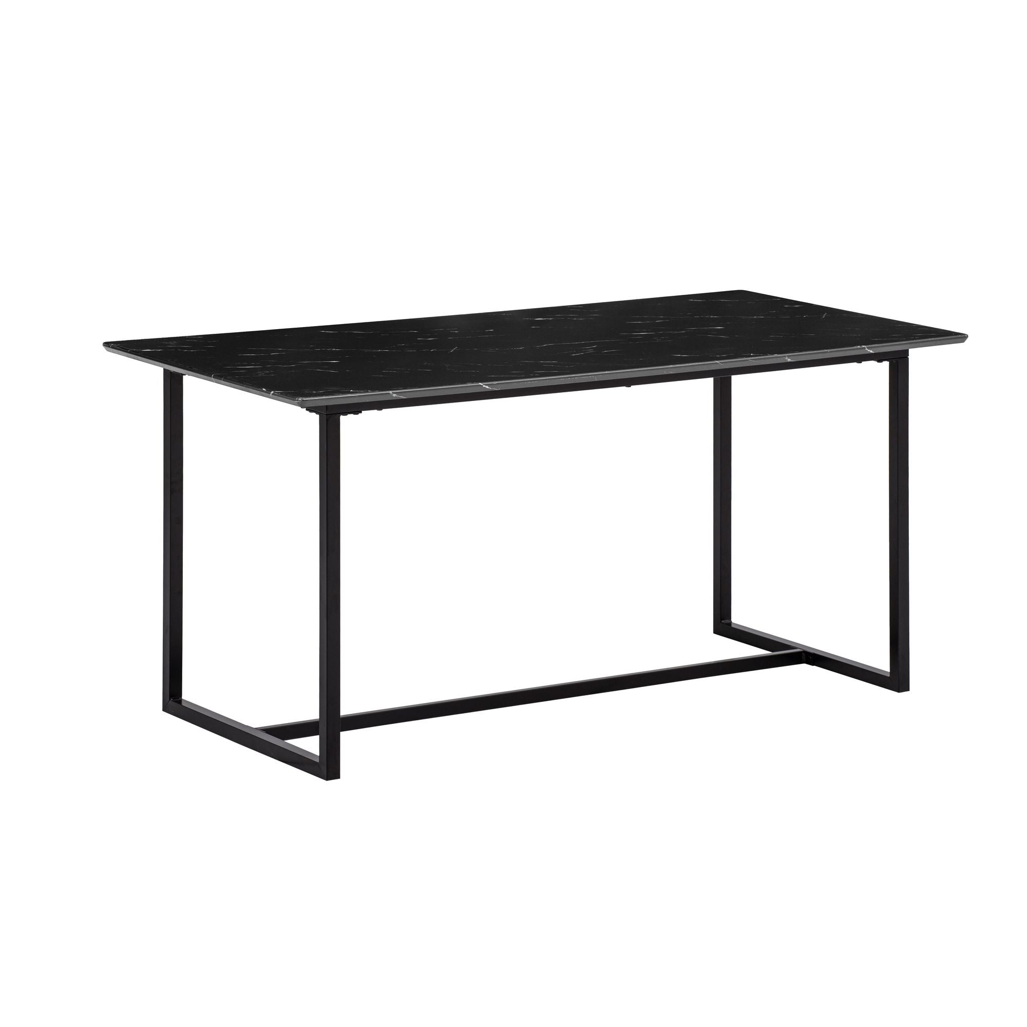 Rektangulært Spisebord 160x80 Cm   Sort Marmorlook   Moderne Designbord Med Metalben