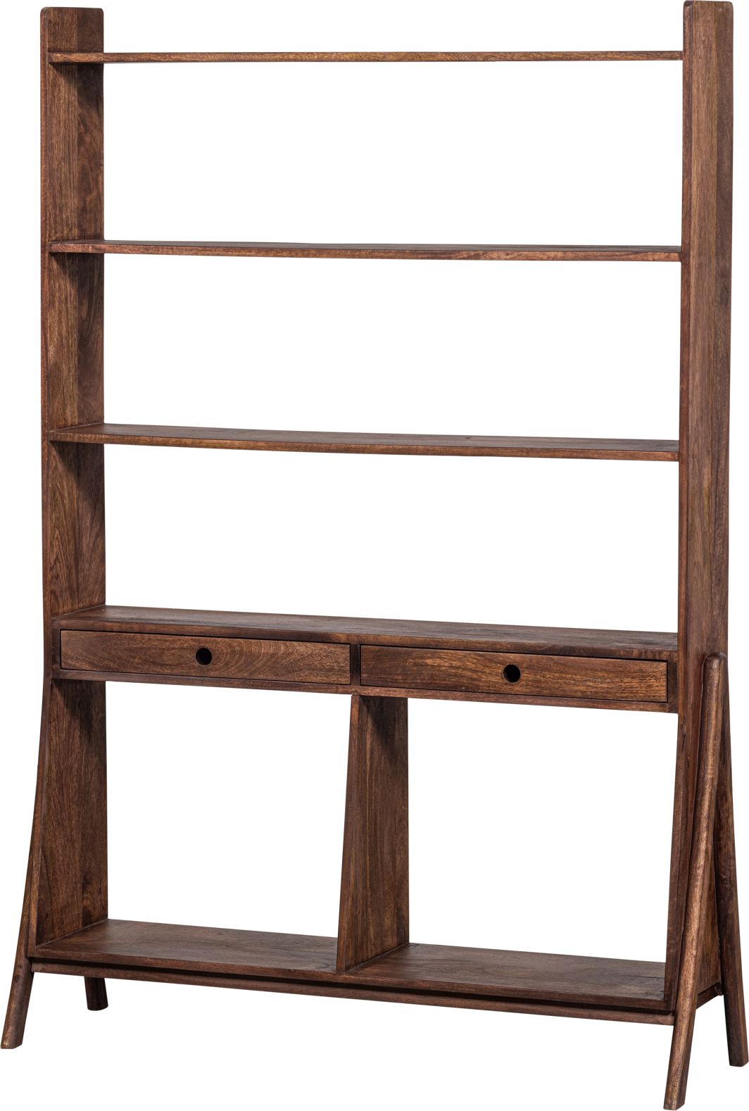 Reol Woood Collection Sivian åben Displayreol Mangotræ Valnødfinish Med Skuffer 175   120   28 Cm