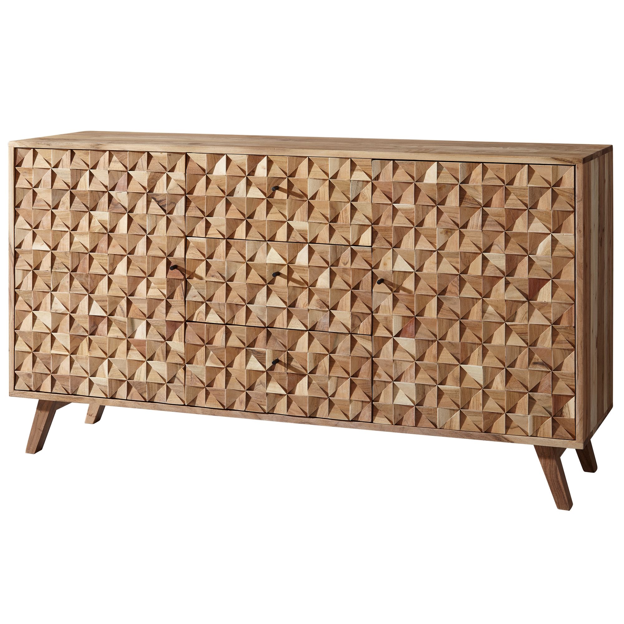 Rewa Skænk  140x78 5x40 Cm  Massivt Akacietræ  Brun  Landstil  Kommode Med   Skuffer Og   Døre  Entreskab  Massivt Træ  Massiv Trækommode  Entrekommode