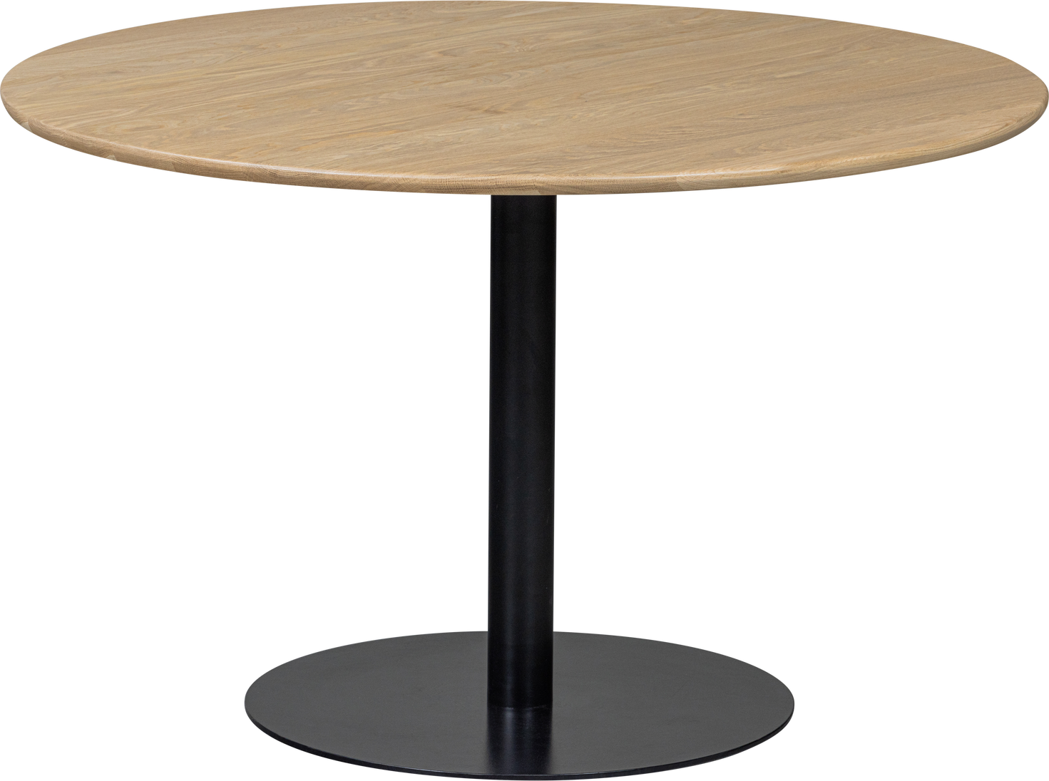 Rundt Spisebord Woood Tablo ø120 Cm  Natur Egetræ Fsc Mix  Sort Rund Bordfod  Transparent Lak