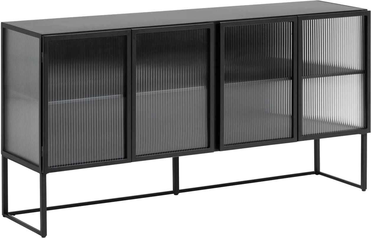 Skænk   Buffet Kave Home Trixie   Mat Sort Stål Med Hærdet Glas 160   41   80 Cm