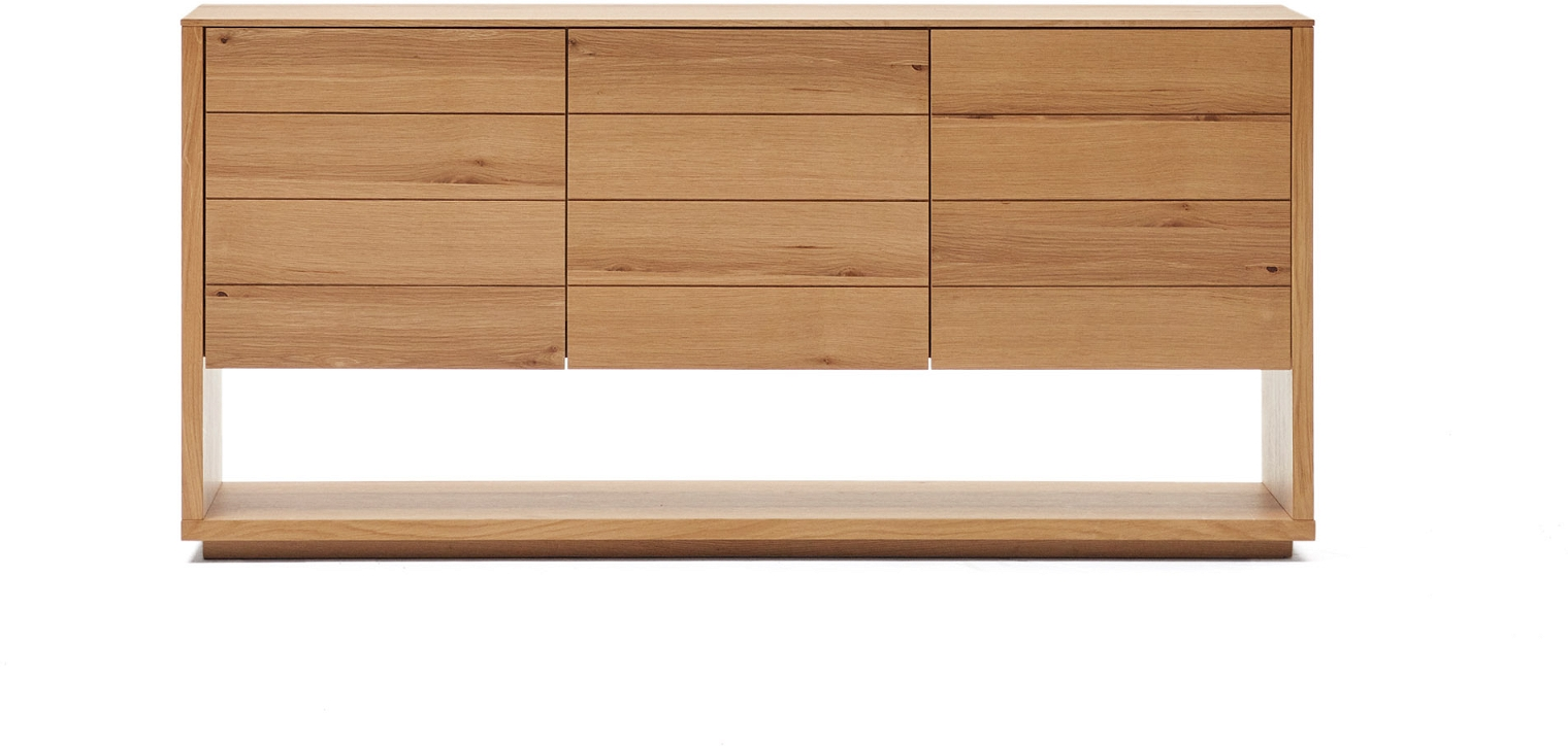 Skænk Kave Home Alguema   Moderne Nordisk Natur Mdf Med Egetræsfiner  Tre Skabe Med Push Open Og Blød Lukning  151x40x74 Cm
