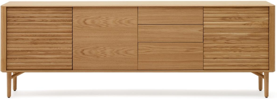 Skænk Opbevaringsskænk Kave Home Lenon   Egetræsfinér Med Relieffer    Låger     Skuffer  Nordisk Design 200x45x86 Cm