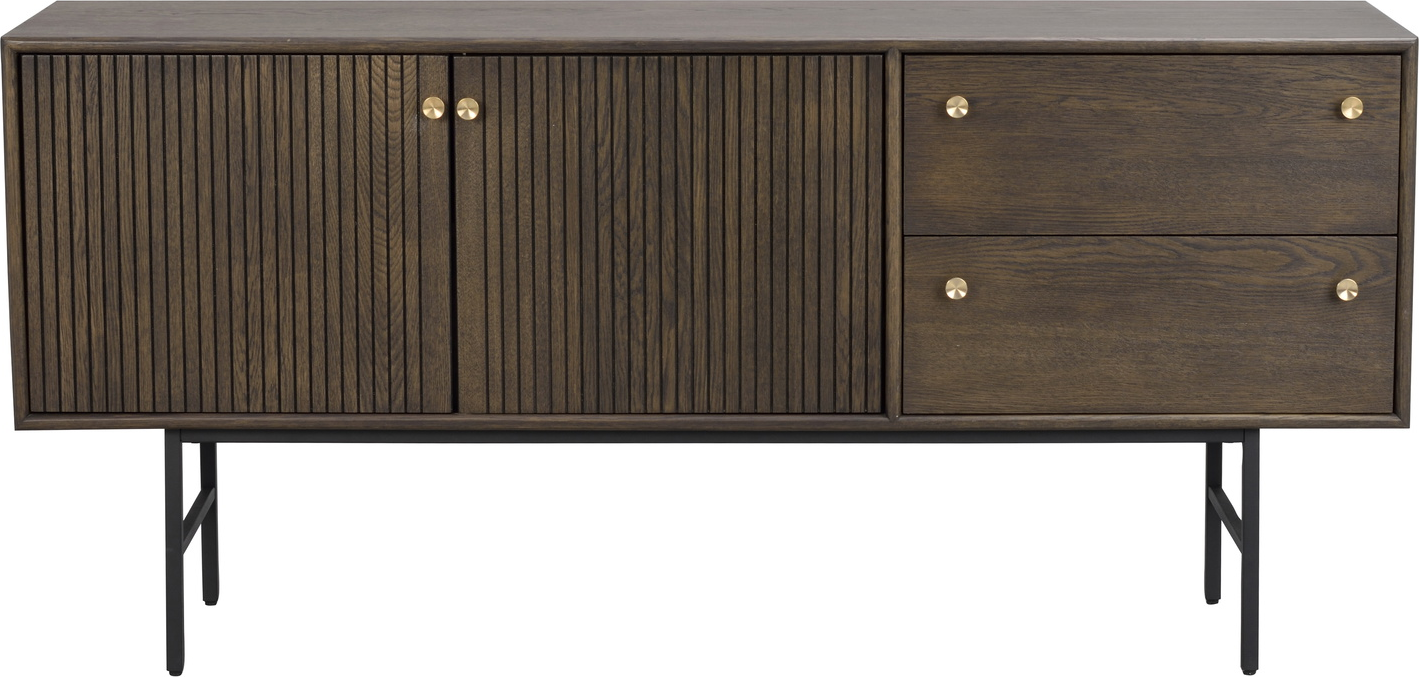 Skænk Rowico Clearbrook   Brunlakeret Egetræsfinér Med Sorte Metalben Og Justerbare Hylder H75xb160xd42 Cm