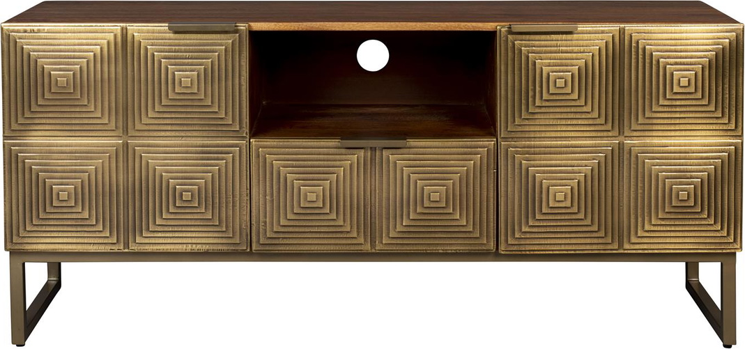 Skænk Sideboard Dutchbone Volan   Gråbrunt Mangotræ Med Art Deco-skuffer Og Pulverlakerede Jernben 135x60x40 Cm
