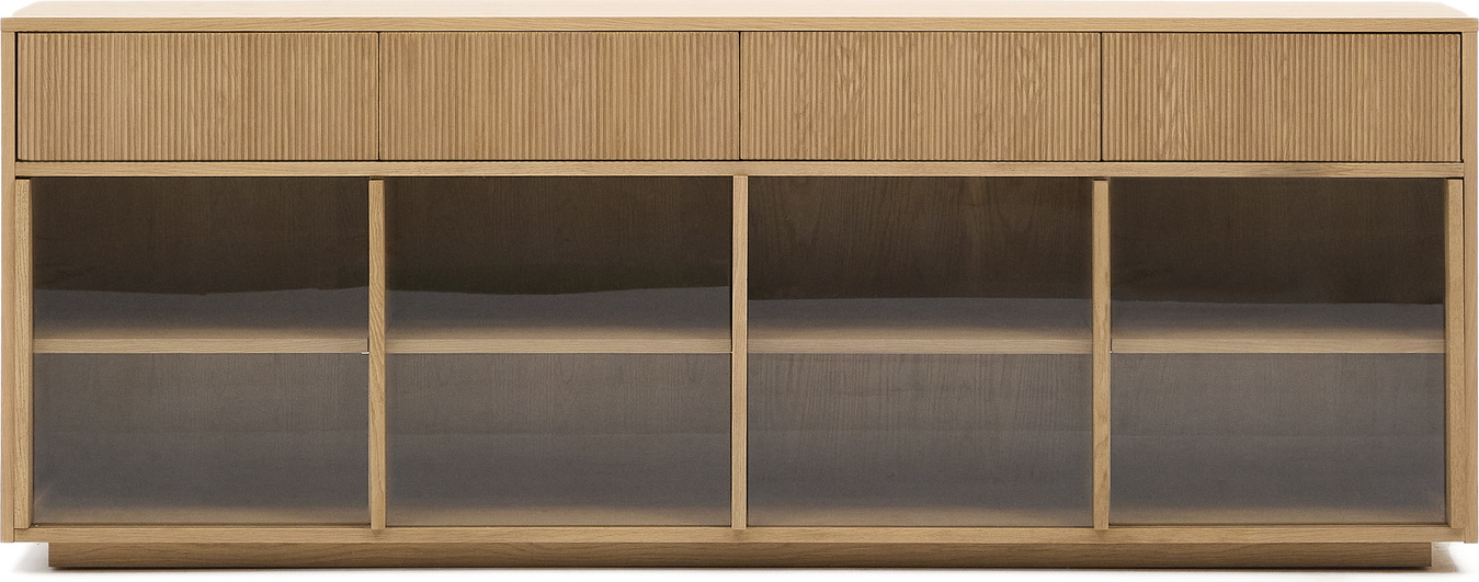 Skænk Sideboard Kave Home Helvine Fsc-certificeret Egfinér   Hærdet Glas 200x40x80 Cm Bæredygtig Opbevaring