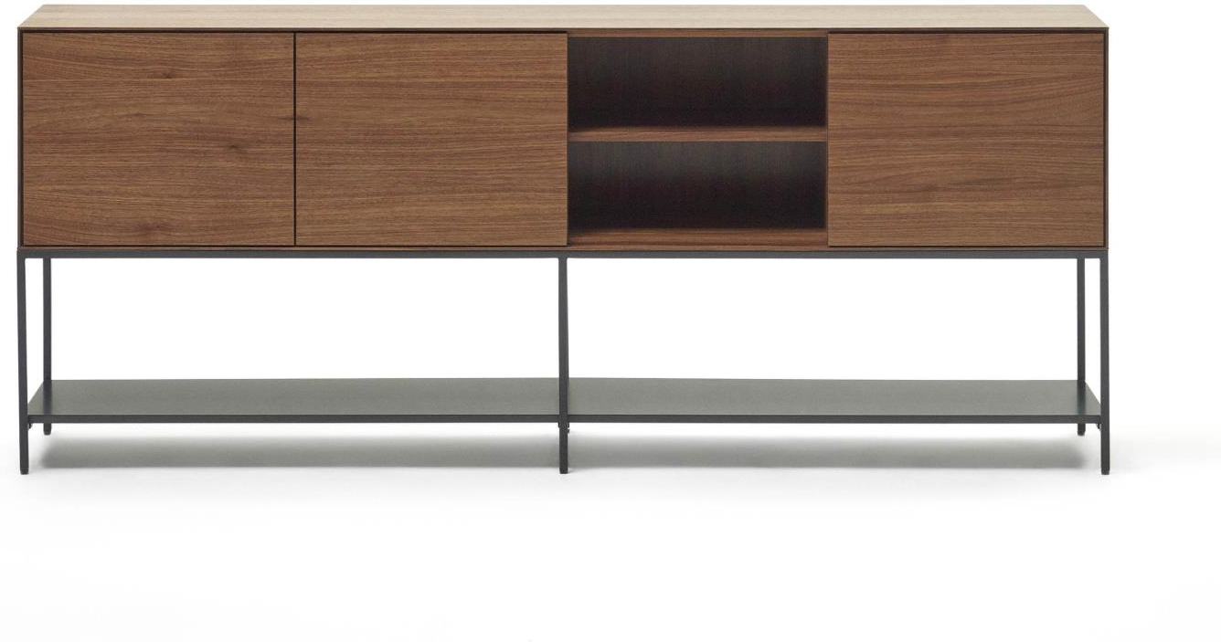 Skænk Sideboard Kave Home Vedrana Mørk Natur Sort Finér Med Soft Close Og Justerbare Stålben 195x40x80 Cm