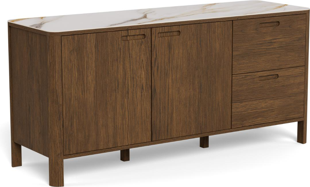 Skænk Signature Westby   Røg Egefiner Med Creme Keramisk Top  160ã 40ã 75 Cm    Døre   Skuffer Justerbare Hylder