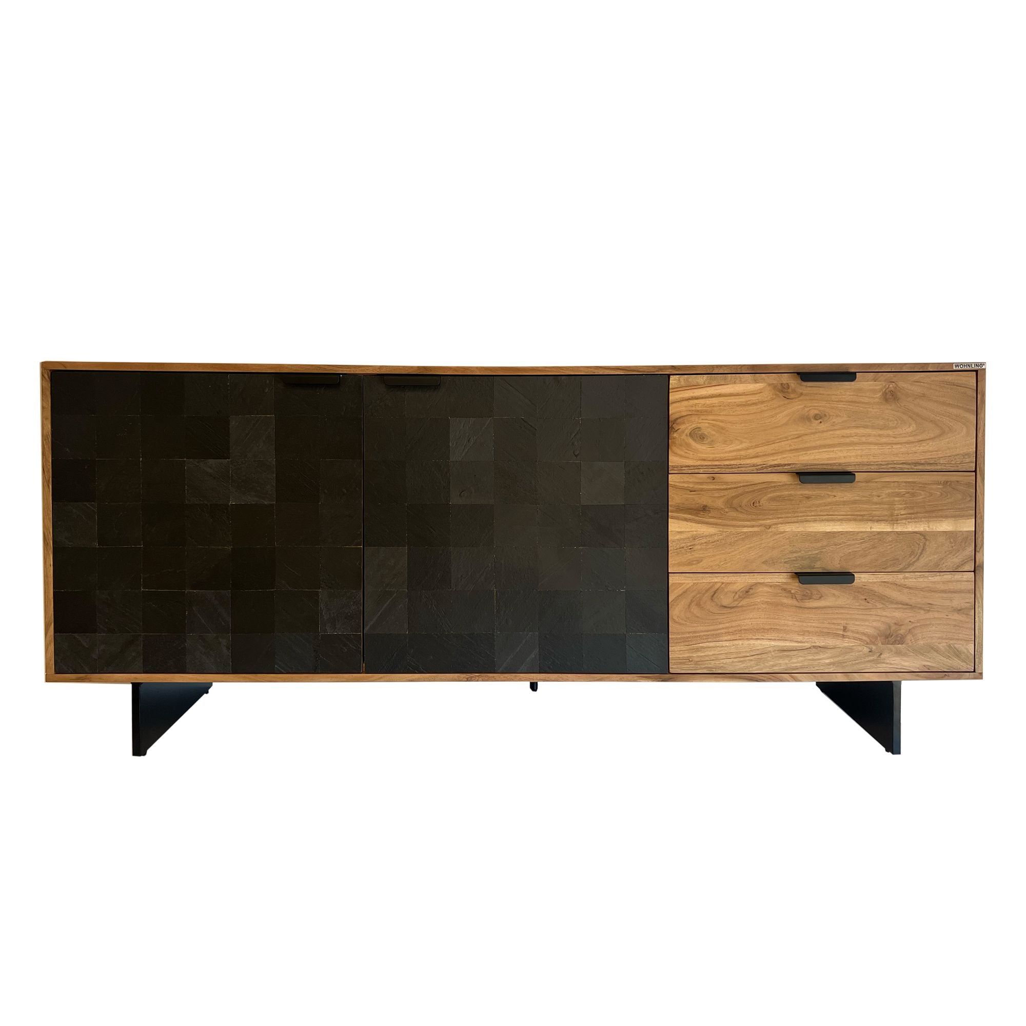 Skænk 175x76x40 Cm Kommode   Massivt Akacietræ Med Stenlook
