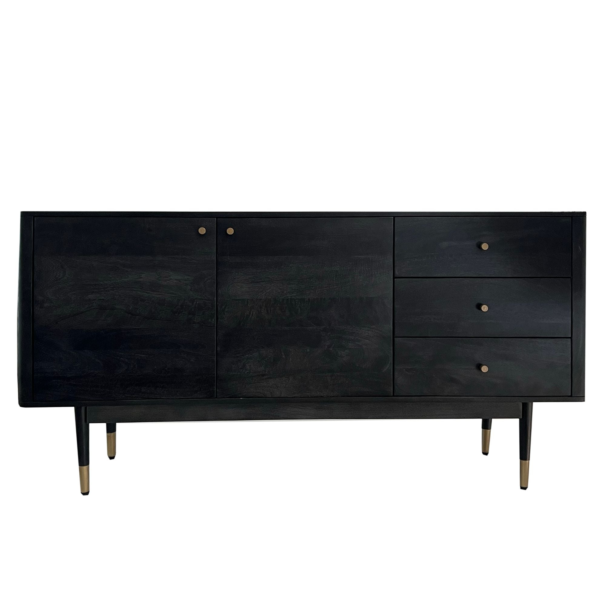 Skænk 160x81x42 Cm Kommode   Massivt Akacietræ  Sort  Høj Moderne Kommode