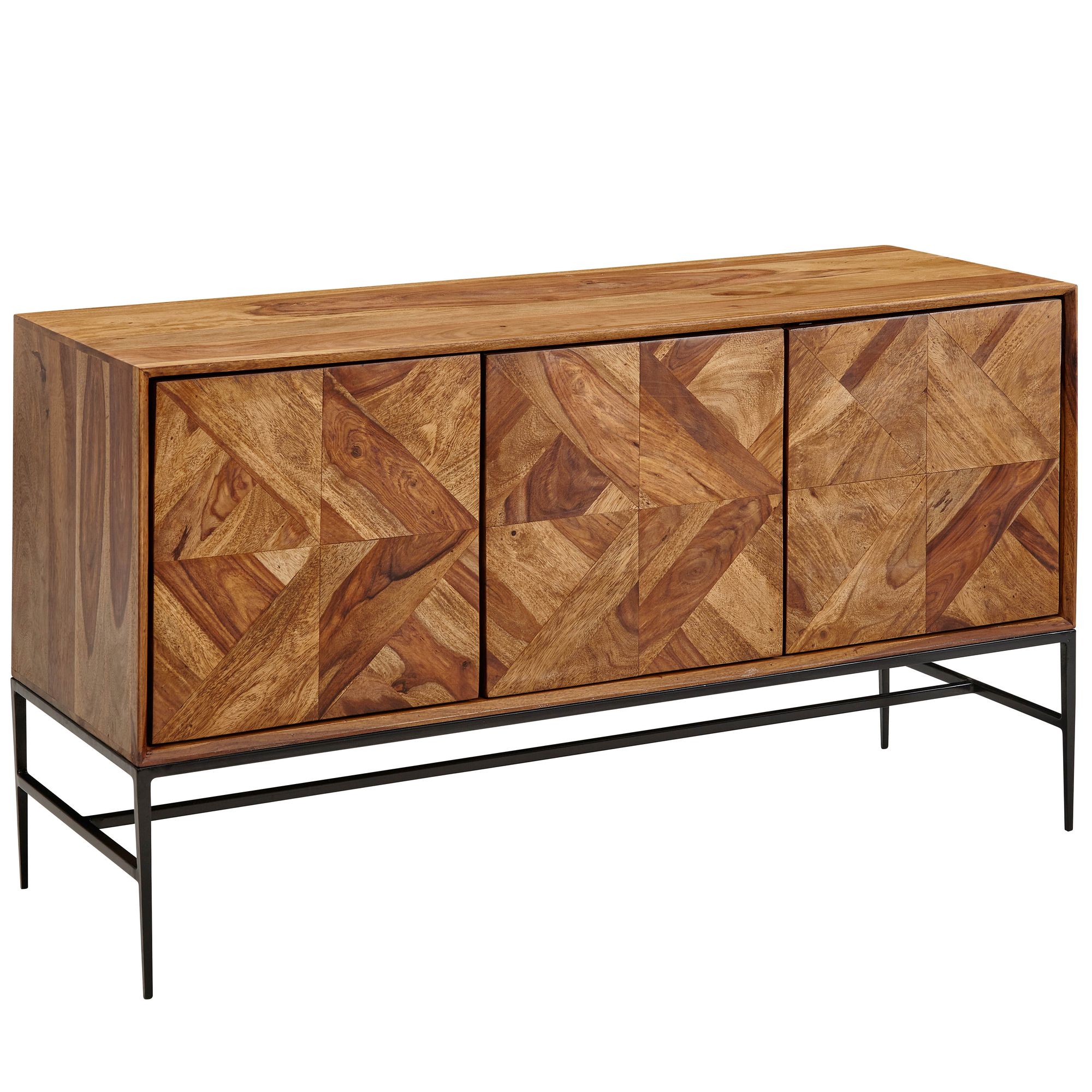 Skænk 123x70x45 Cm Massivt Sheeshamtræ Metalskænk Med Låger
