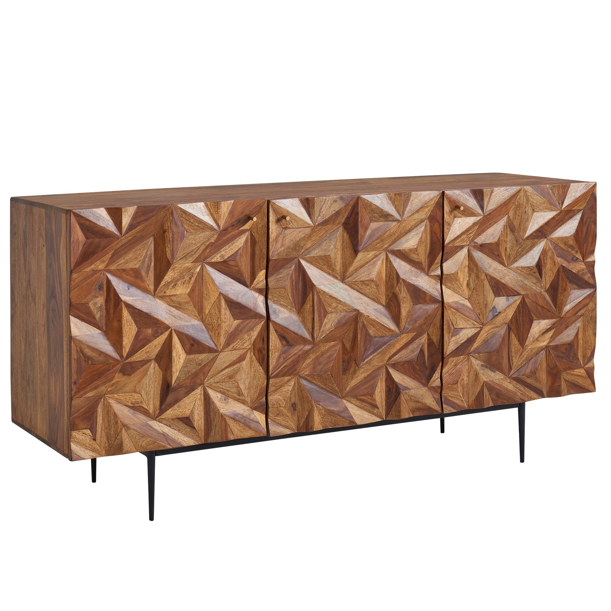 Skænk 144x72x47 Cm Massivt Sheeshamtræ Metalskænk