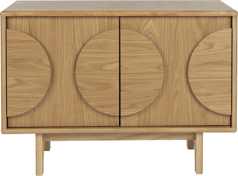 Skænk Zuiver Groove   Mørk Sand Egetræsfiner Med Cirkulære Trædetaljer Og Opbevaring H58xb82xd40 Cm