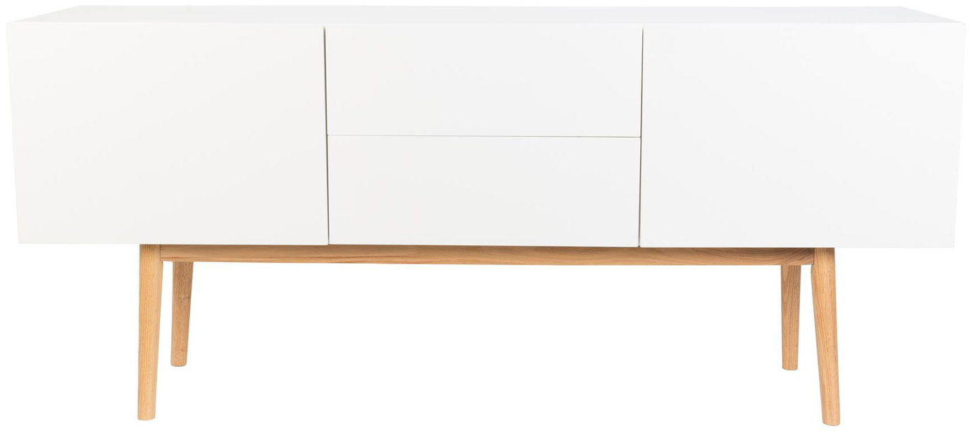 Skænk Zuiver On Wood Offwhite Mdf Med Egetræsunderstel Og Skuffe 160x40x71   Cm