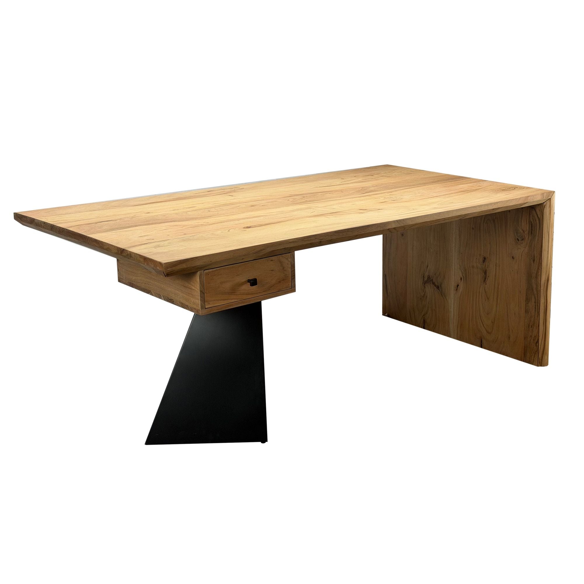Skrivebord   Massivt Akacietræ 180   90 Cm Rektangulært Med Skuffe  Naturligt Træbord Industrielt Design