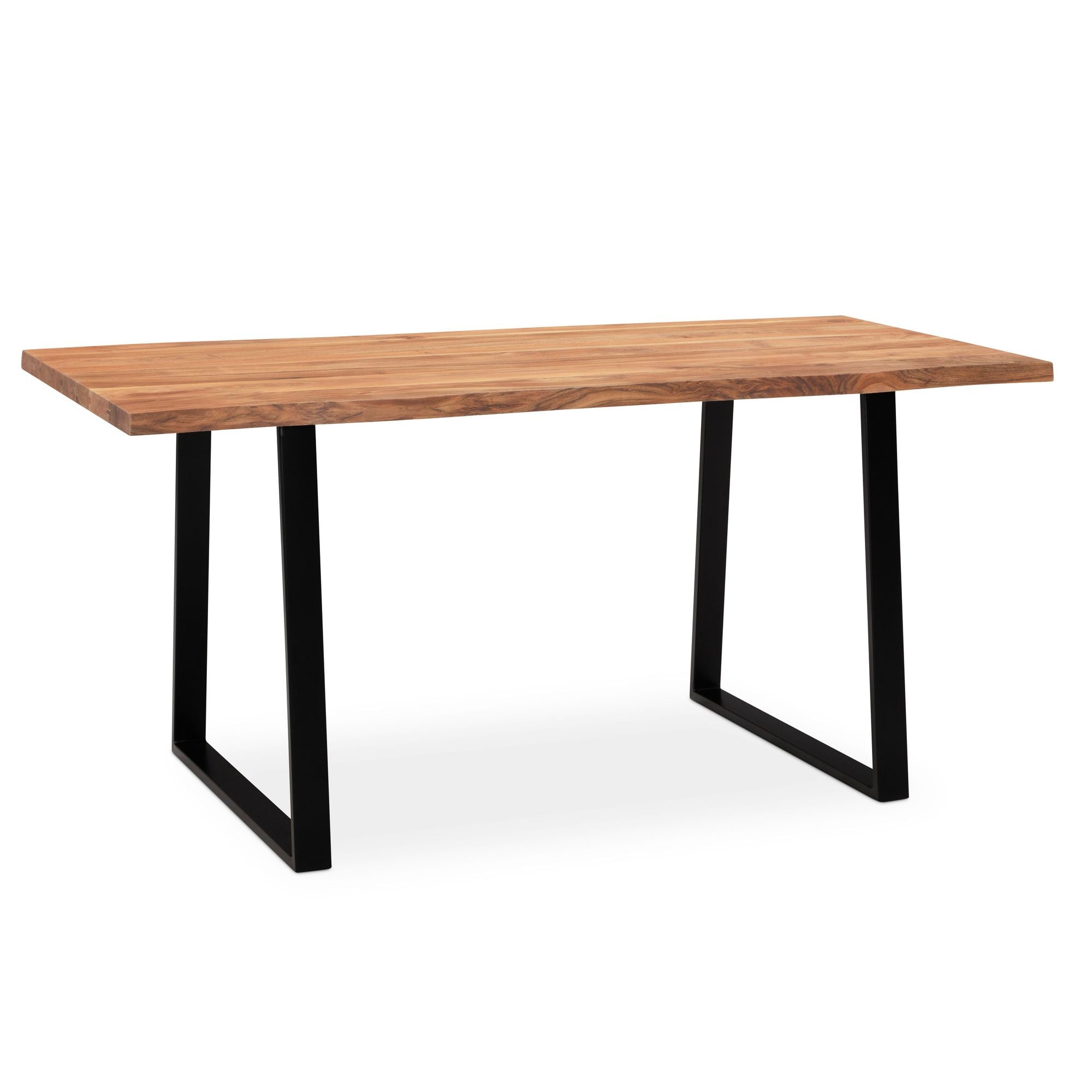 Skrivebord 200x100x76 Cm Massivt Akacietræ Metal Computerbord Live Edge  Hjemmekontor Kontorbord Massivt Træ Med Trapezformede Ben   Sort  Træbord Laptopbord Studiebord