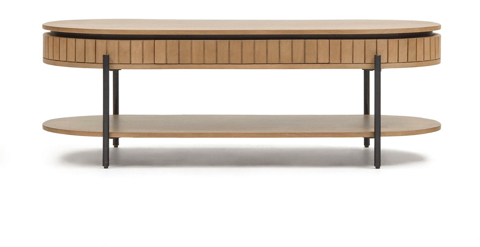 Sofabord Kave Home Licia 130ã 65ã 45 Cm Med Skuffe   Massivt Mangotræ Og Akacietræ Natur