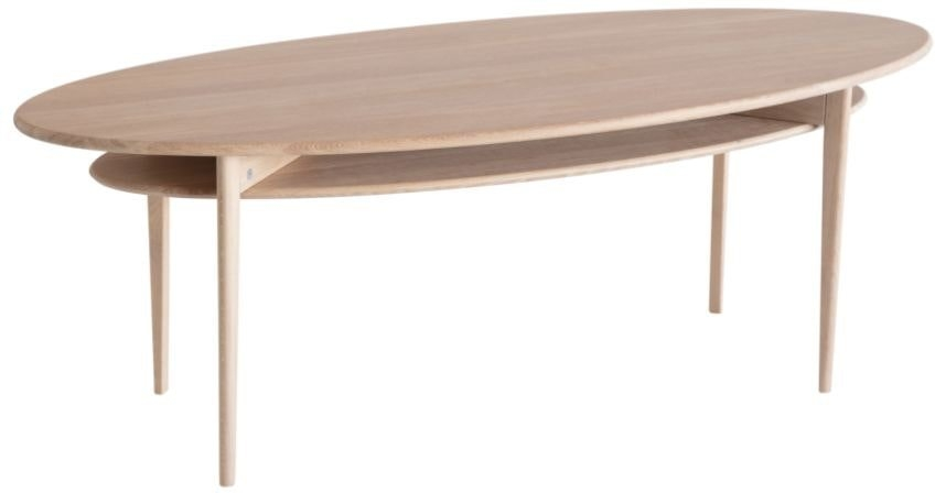 Sofabord Oscarssons Möbel Celia   Ovalt Kaffebord   Massivt Egetræ    Hylde  Hvidolieret   L140   B56   H50 Cm