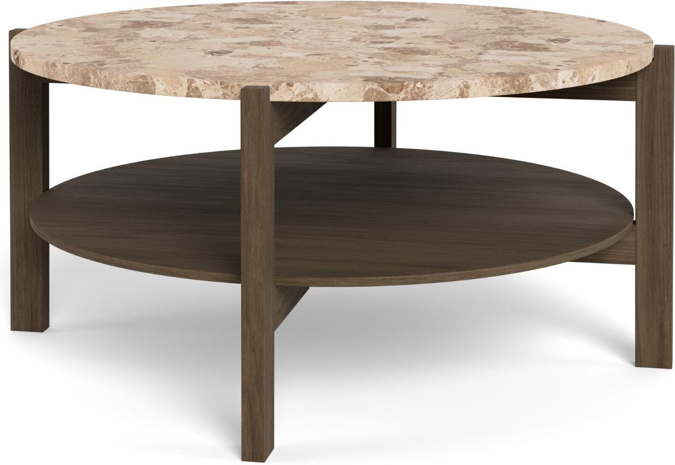 Sofabord Signature Dalvik  Rundt ø80 H40 Cm  Mat Latte-marmor   Røget Egefiner Med Underhylde