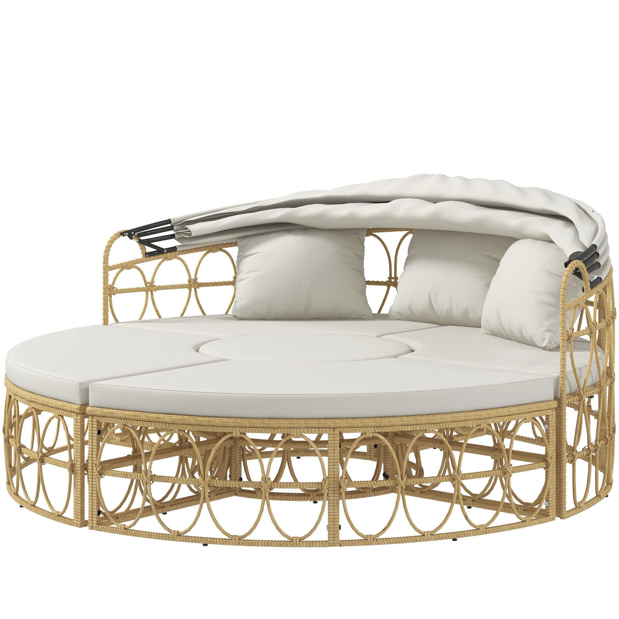 Solø   -delt Sæt  Udtrækkelig Baldakin    Hynder  Rattan-look  178b   85d   66 5h Cm  Beige