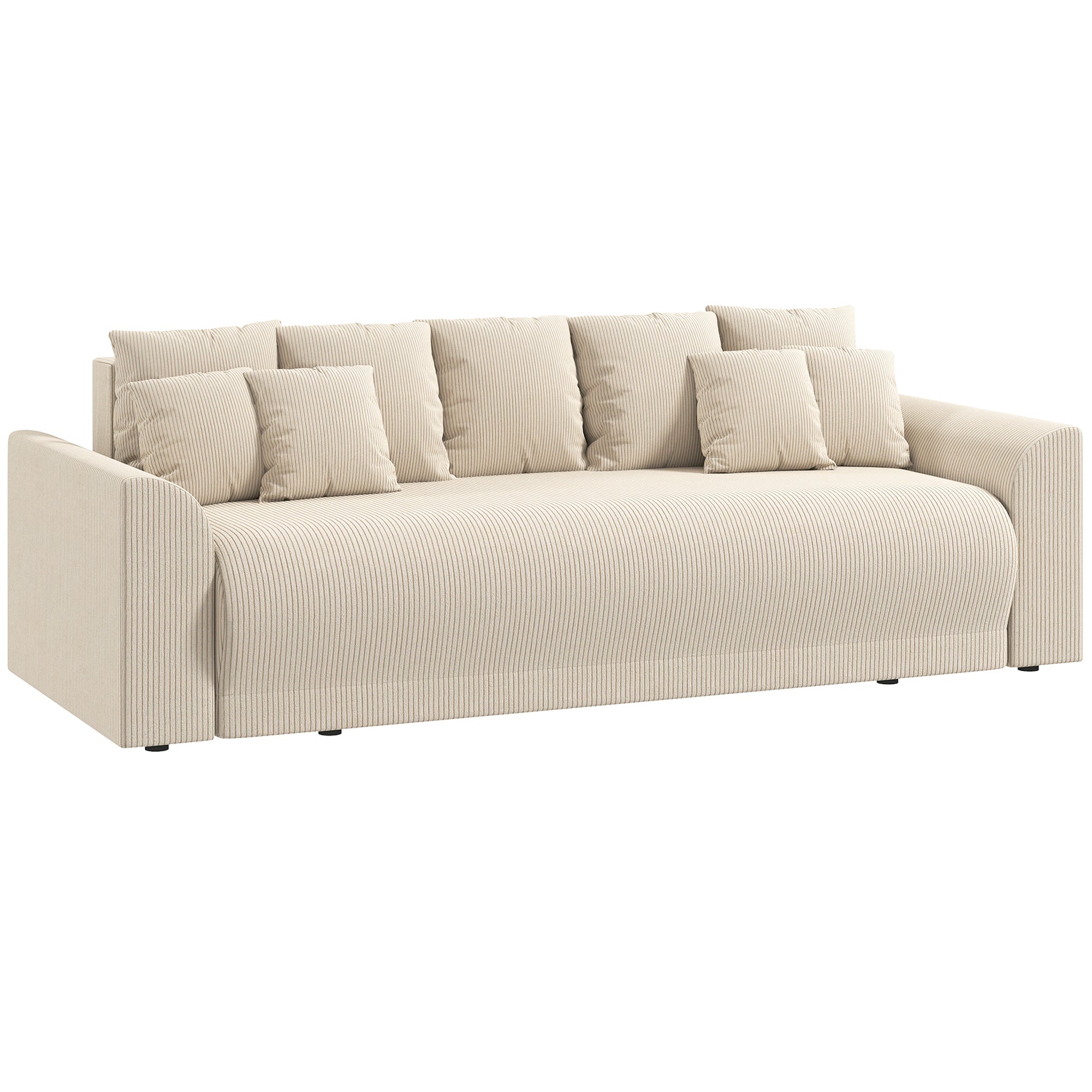 Sovesofa 190x150cm  -personers Sofa Med Sovefunktion  Hynder  Opbevaringsplads  Corduroy-look Til Stuen  Beige