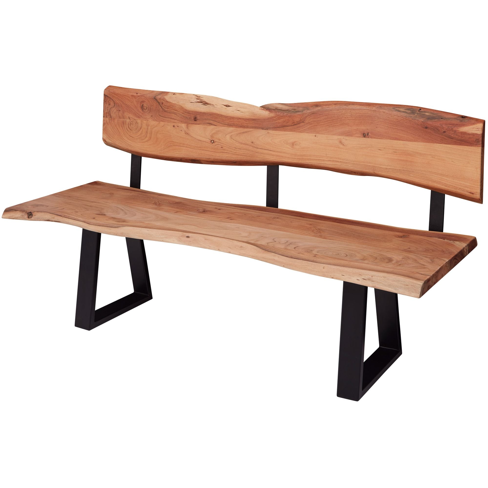 Spisebænk Gaya 180x85 5x60 Cm  Massiv Akacietræsbænk Med Levende Kant  Træbænk Med Ryglæn  Køkkenbænk  Spisebænk  Landlig Træstil  Køkkenbænk Med Træstamme   -personers  Massivt Træ