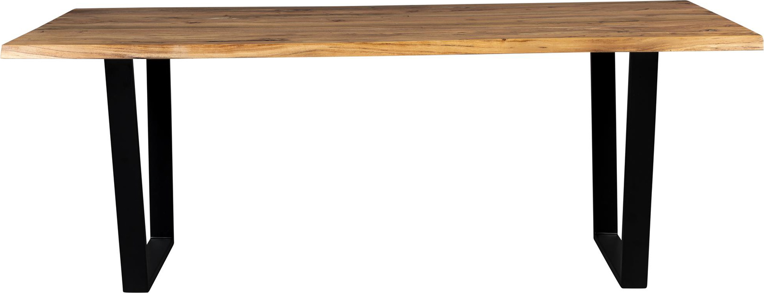 Spisebord Dutchbone Aka   Massiv Akacietræ Brungrå 200x90x76 Cm   Naturkanter   Mat Sort Jernstel