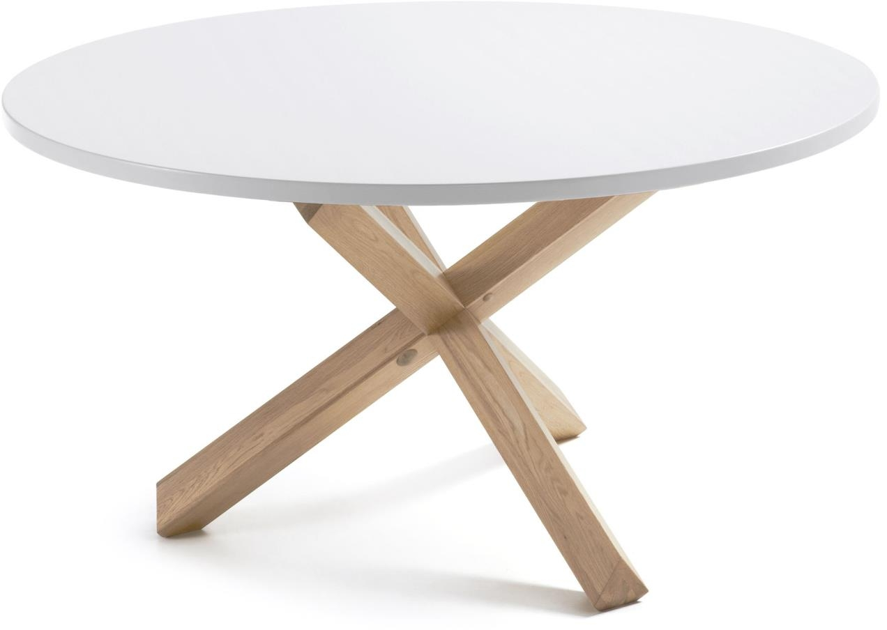 Spisebord Kave Home Lotus Rund ø135   H75 Cm Hvid Lakeret Mdf Med Natur Egetræsbordben