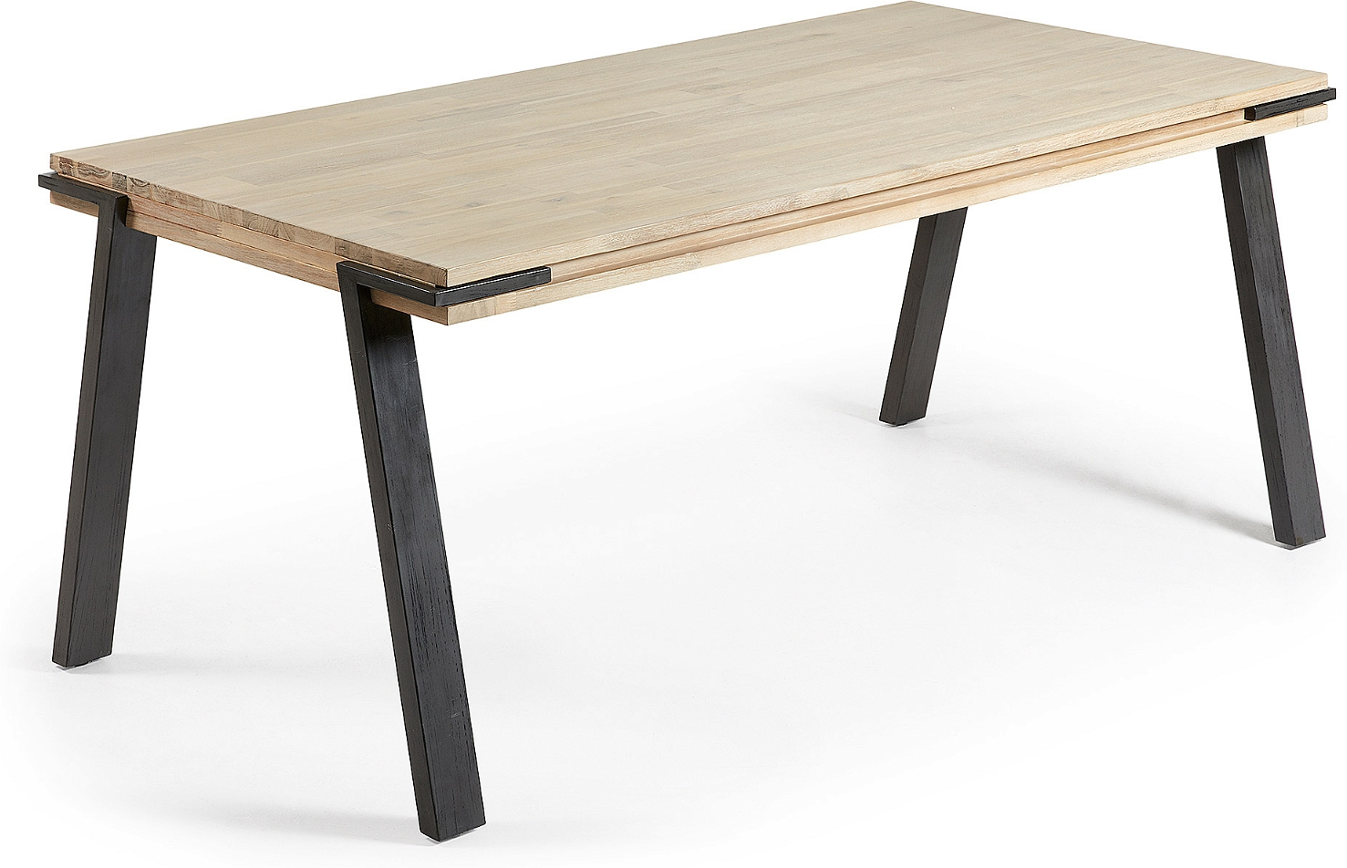Spisebord Kave Home Thinh   Massivt Akacietræ Med Sortmalede Stålben 160x90x75 Cm Industrielt Rustikt