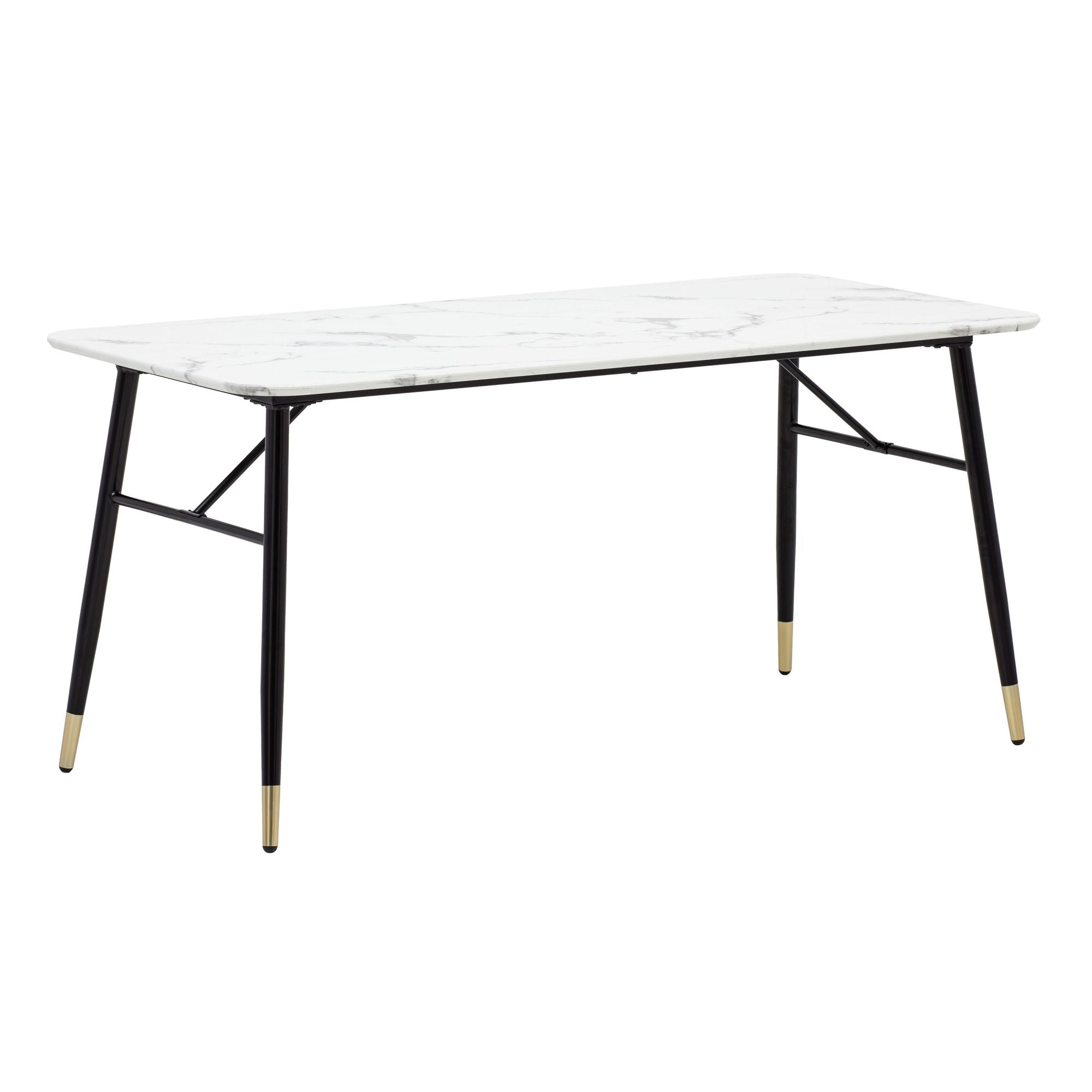 Spisebord Med Bordplade   Hvid Marmorlook 180   90 Cm Metalstel