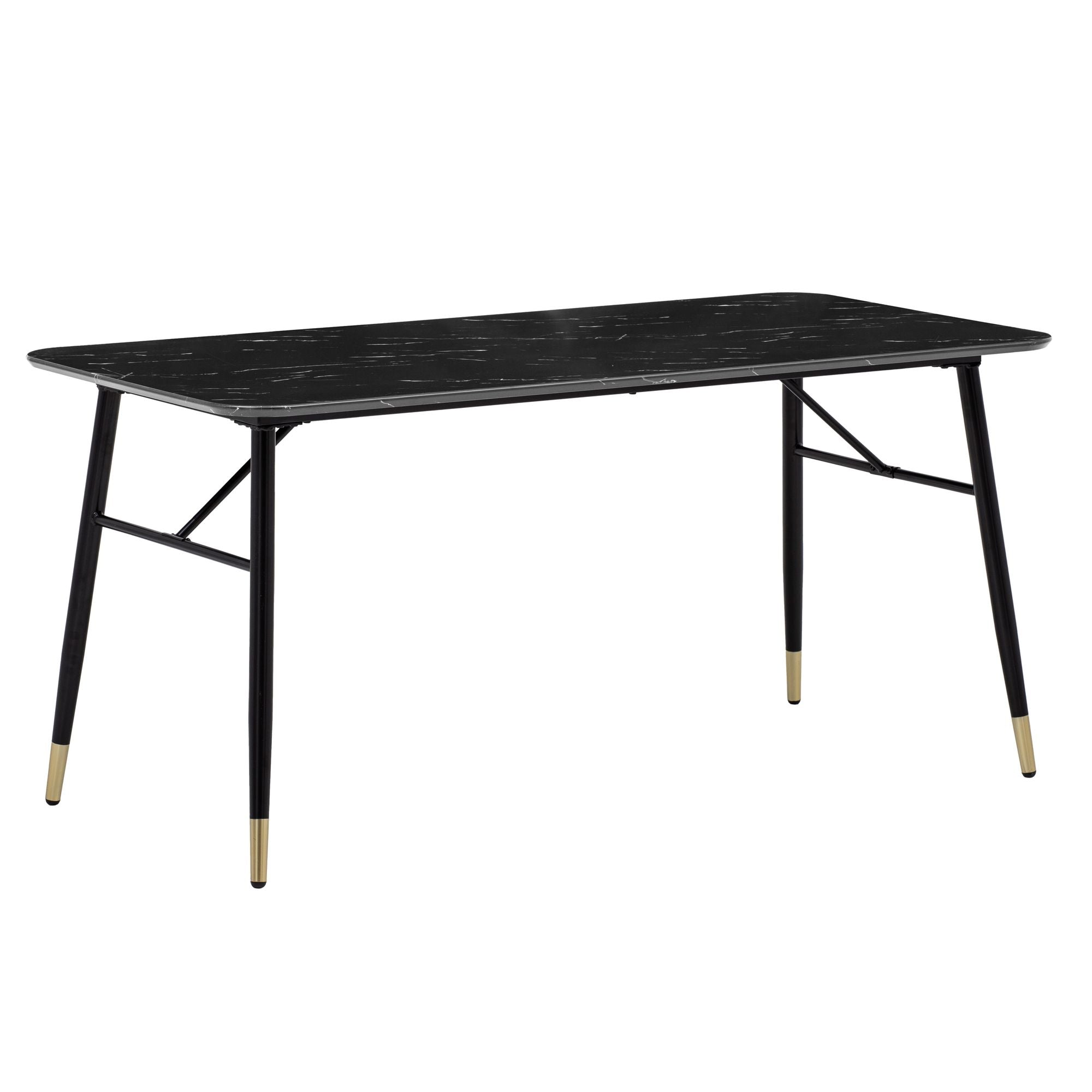 Spisebord Med Bordplade   Sort Marmorlook 180   90 Cm Metalstel