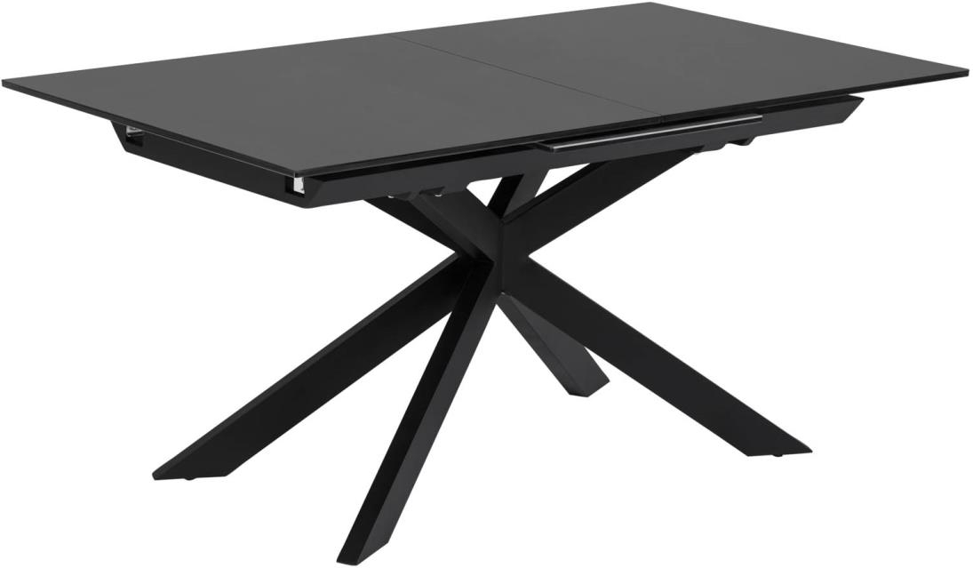 Spisebord Med Udtræk Kave Home Atminda   Hærdet Glas Og Mat Sort Stål L210 Cm