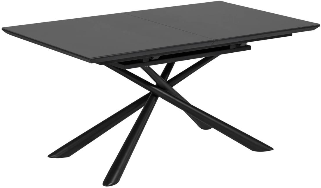 Spisebord Med Udtræk Kave Home Theone Moderne Sort Satinglas Stål 210x90 Cm Til   Personer