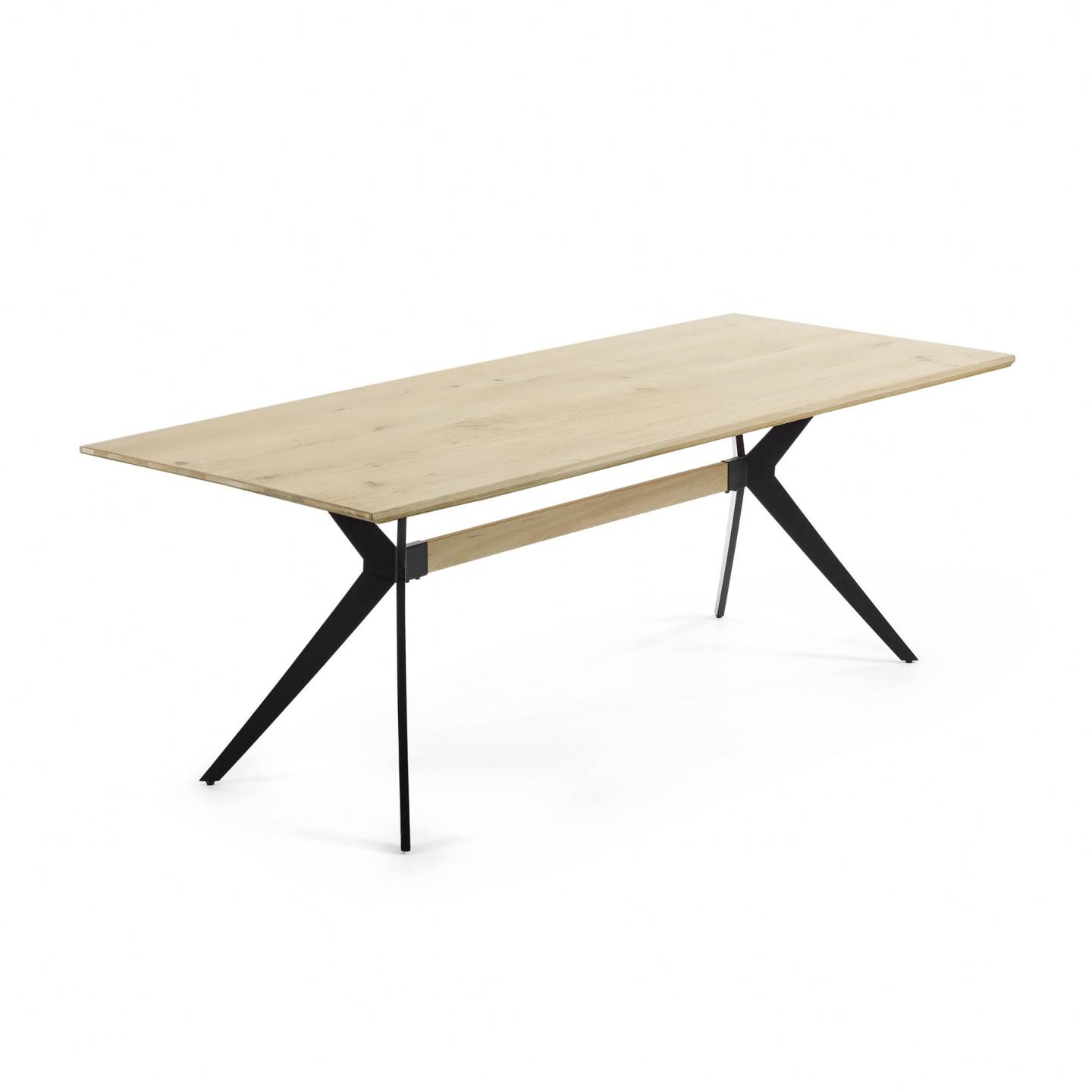 Spisebord Plankebord Kave Home Amelie Hvidvokset Eg 160x90x76 Cm Med Sort Pulverlakeret Metalstel