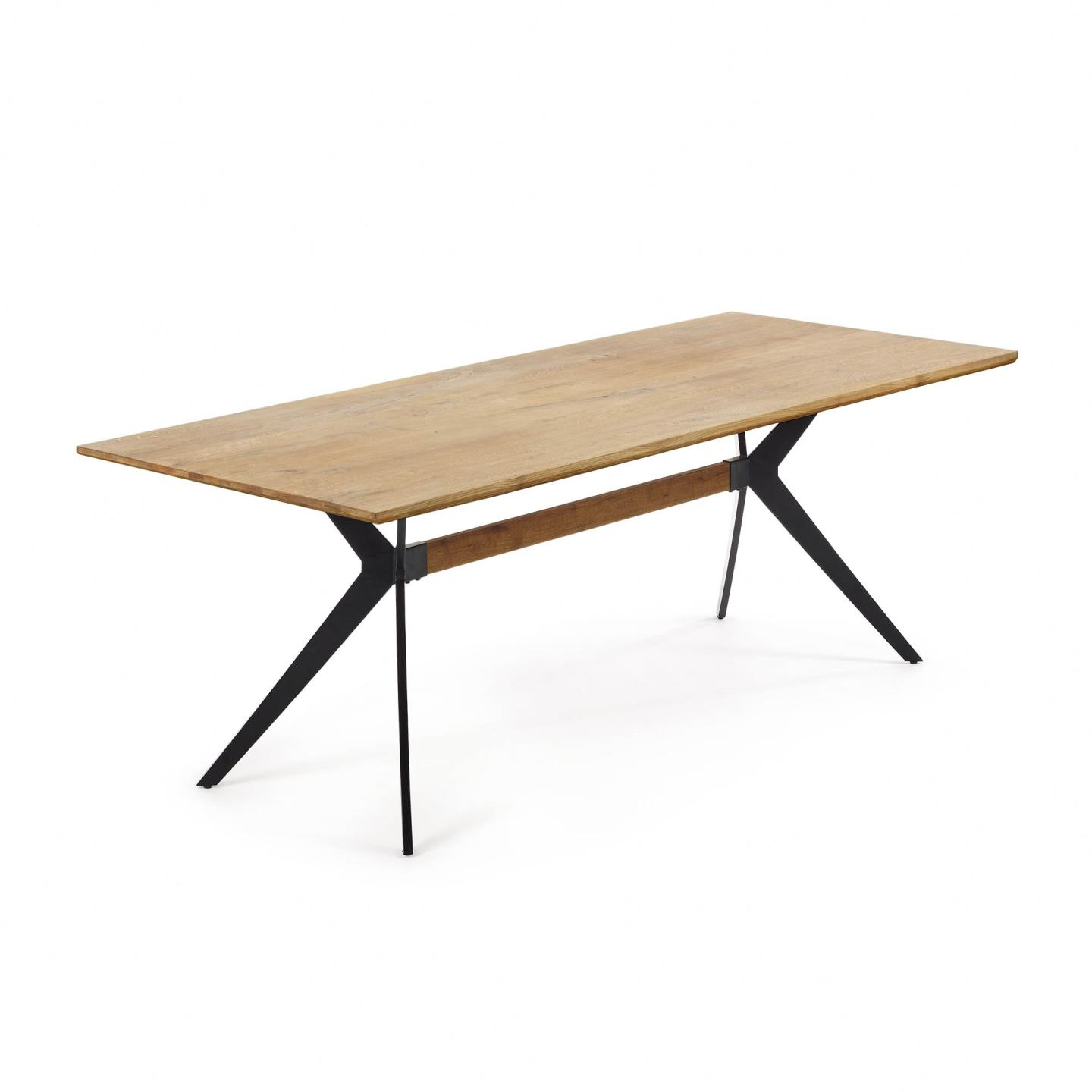 Spisebord Plankebord Kave Home Amelie   Massiv Egetræ Med Sorte Pulverlakerede Stålben 160x90 Cm